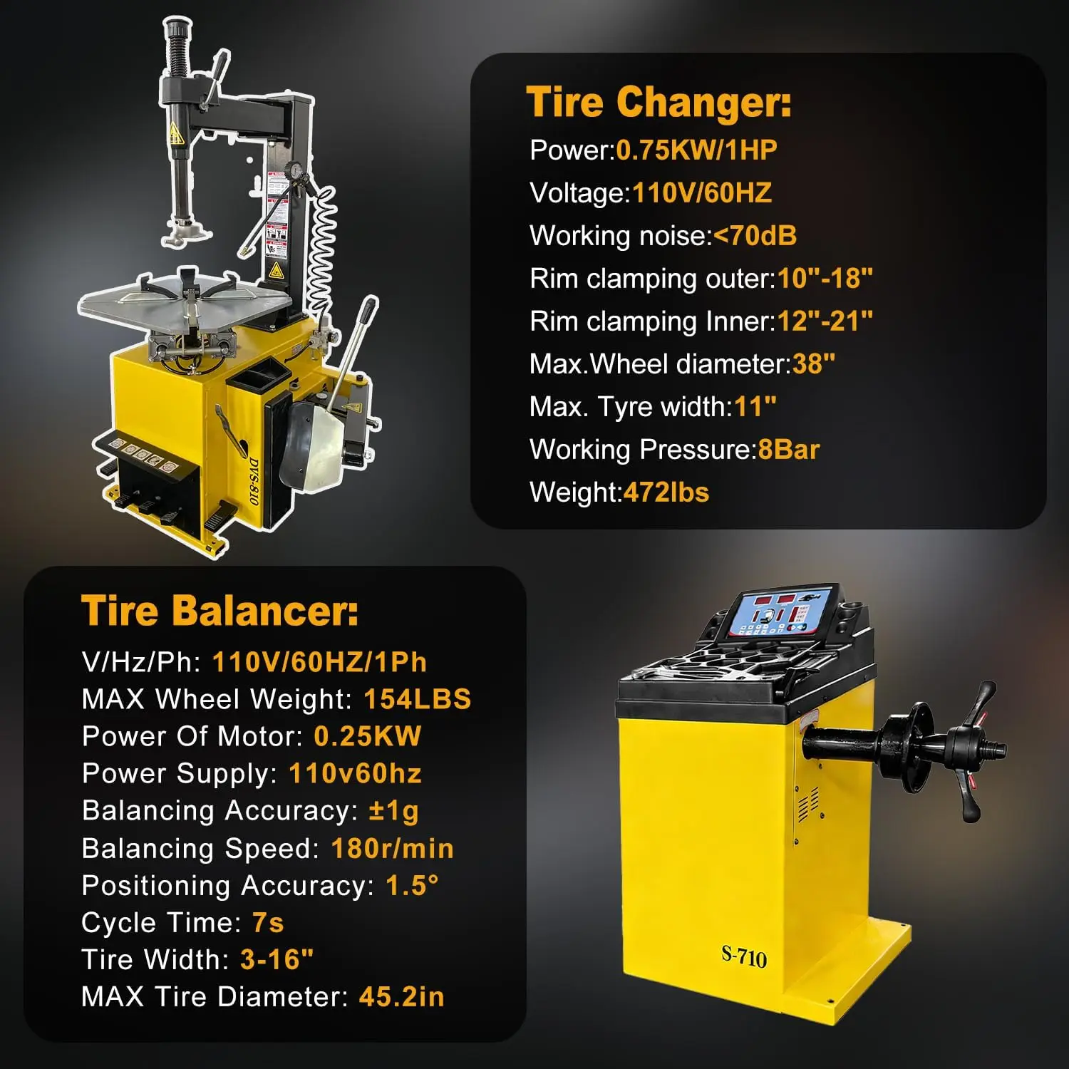 1.5HP Tire Changer and Wheel Balancer Combo with Assist Arms & Multiple Modes, 110V for 10-24" Rims, Complete Tire Service Equipment for Workshop - Image 5
