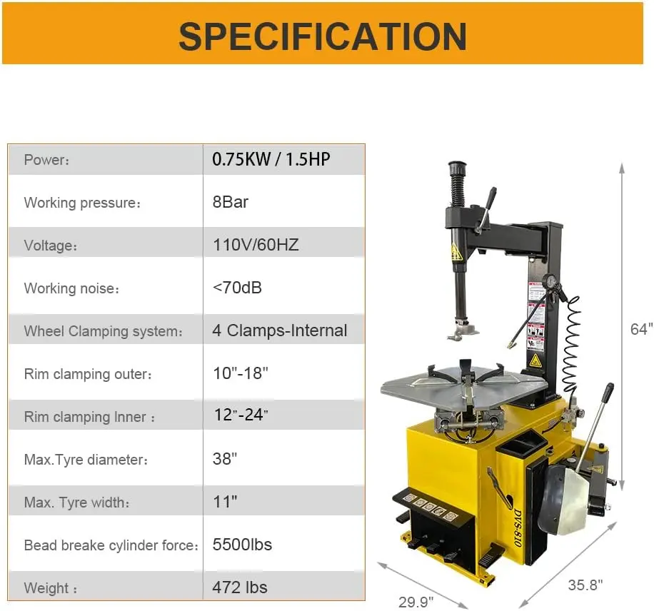 1.5HP Tire Changer Machine with Assist Arms, 110V Wheel Changer Tire Machine, Heavy Duty Swing Arm Tire Repair Equipment for Garage & Shop - Image 13