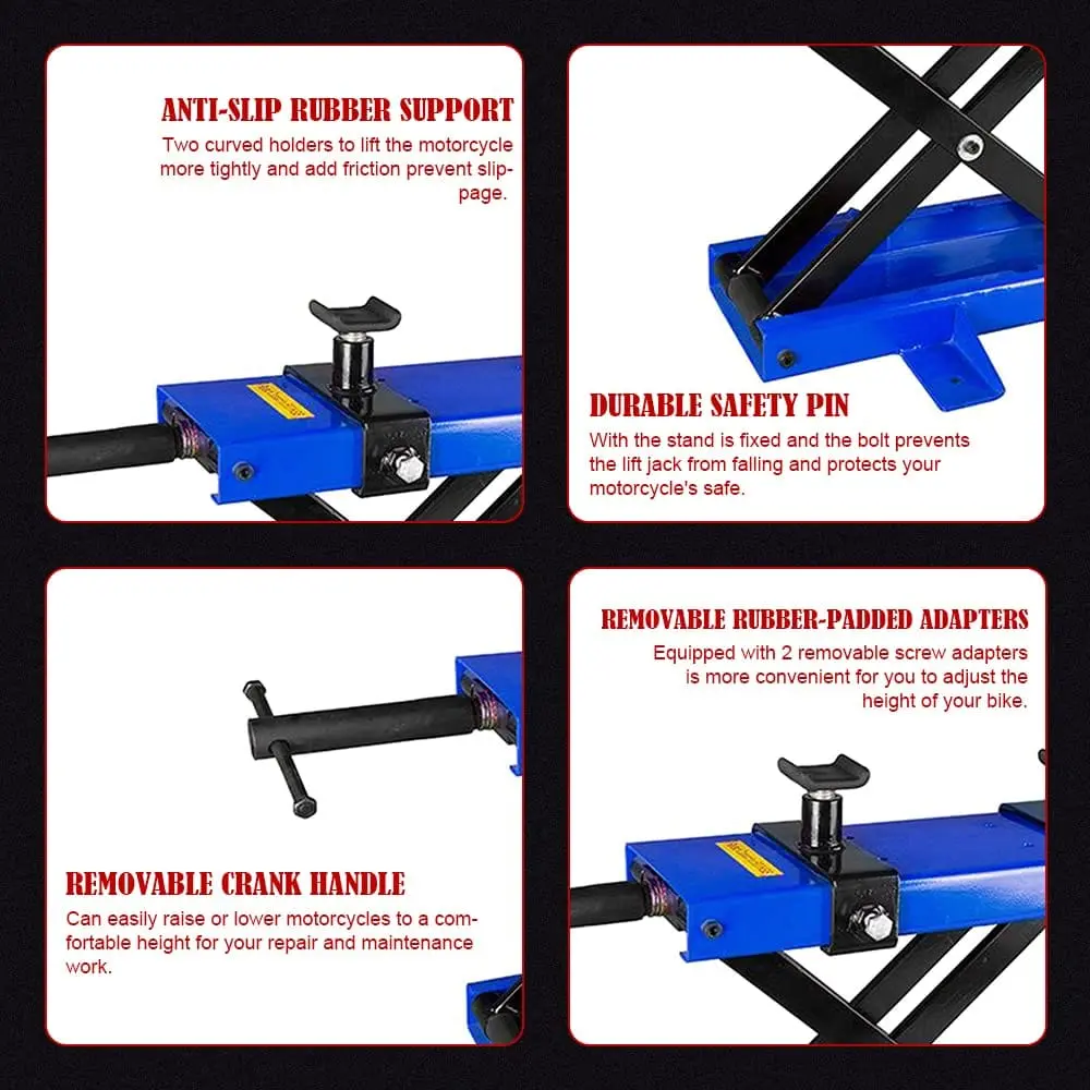 1100lbs Steel ATV Motorcycle Scissor Lift Jack Stand w/Saddle Safety Pins, 1 Year Warranty, QBMTS080540 - Image 3