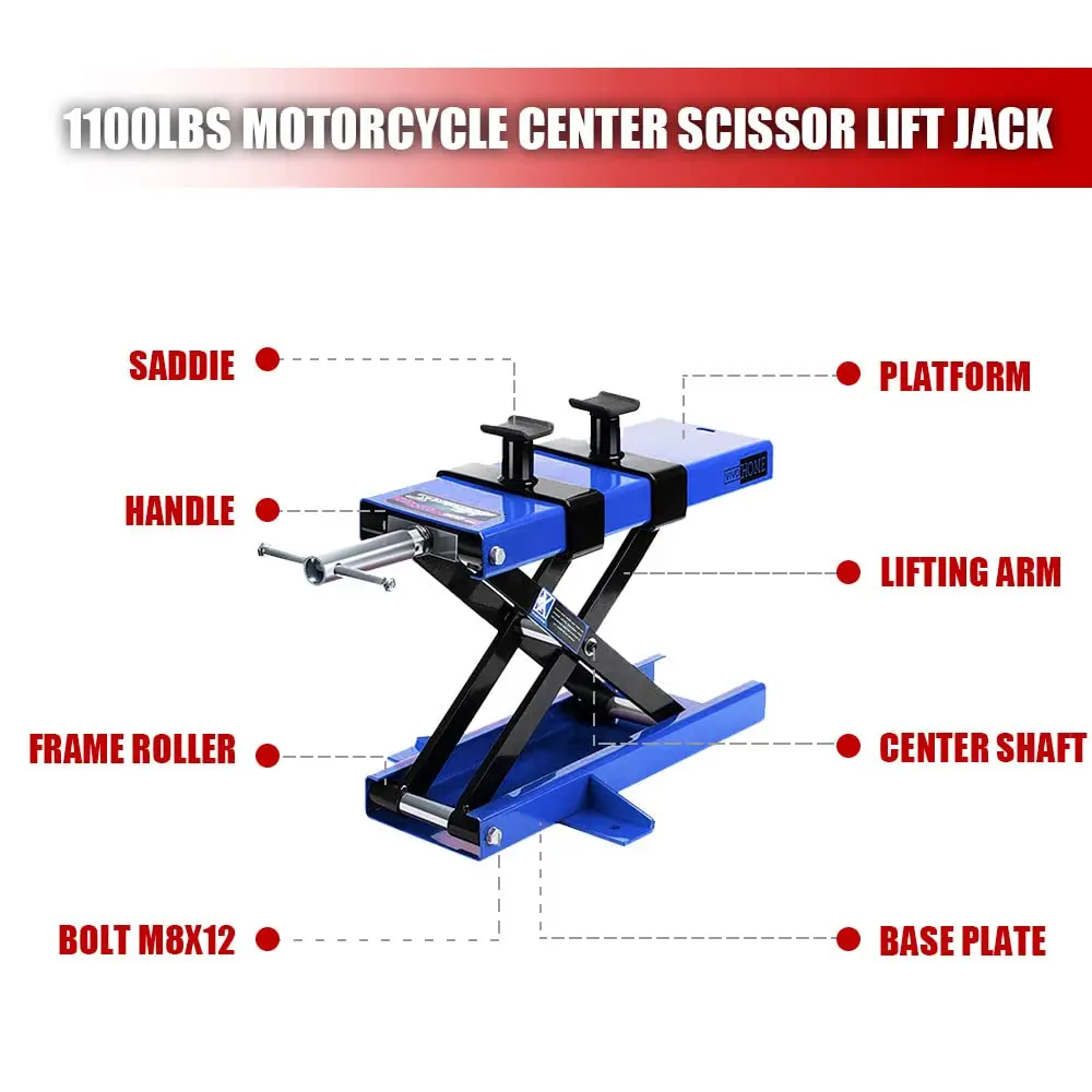 1100lbs Steel ATV Motorcycle Scissor Lift Jack Stand w/Saddle Safety Pins, 1 Year Warranty, QBMTS080540 - Image 4