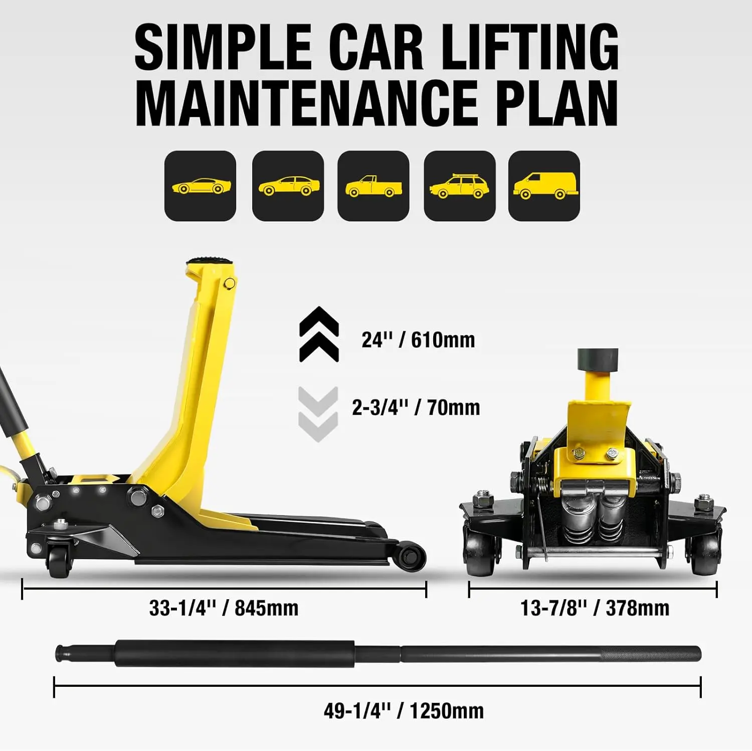 2 Ton Extra Long Reach Floor Jack Hydraulic Low Profile Floor Jack with Foot Pedal and Dual Piston Quick Lift Pump, Home and Workshop Car Maintenance for Various Vehicles - Image 7