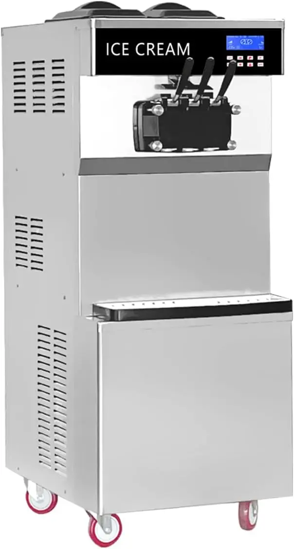 2300W Commercial Ice Cream Machine, 21 Quart Automatic Ice Maker, LCD Digital Display & Timer 9.5-10.5 Gal/H Efficient Frozen, with Two 10L Hoppers for Bars, Cafes, Restaurants, Snack shops