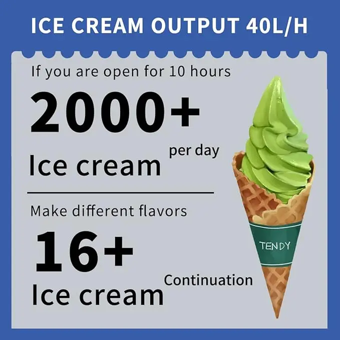 2300W Commercial Ice Cream Machine, 21 Quart Automatic Ice Maker, LCD Digital Display & Timer 9.5-10.5 Gal/H Efficient Frozen, with Two 10L Hoppers for Bars, Cafes, Restaurants, Snack shops - Image 2