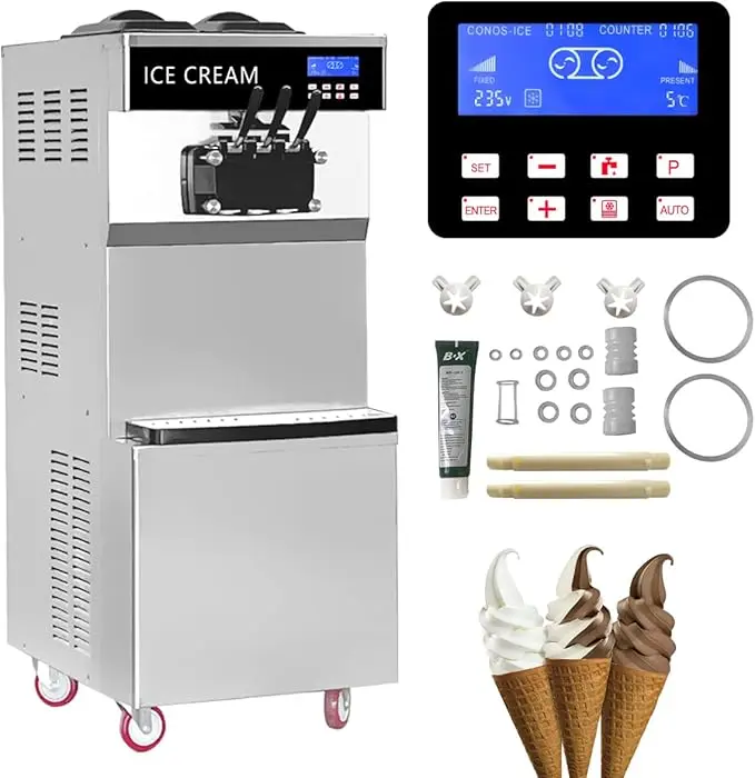 2300W Commercial Ice Cream Machine, 21 Quart Automatic Ice Maker, LCD Digital Display & Timer 9.5-10.5 Gal/H Efficient Frozen, with Two 10L Hoppers for Bars, Cafes, Restaurants, Snack shops - Image 3
