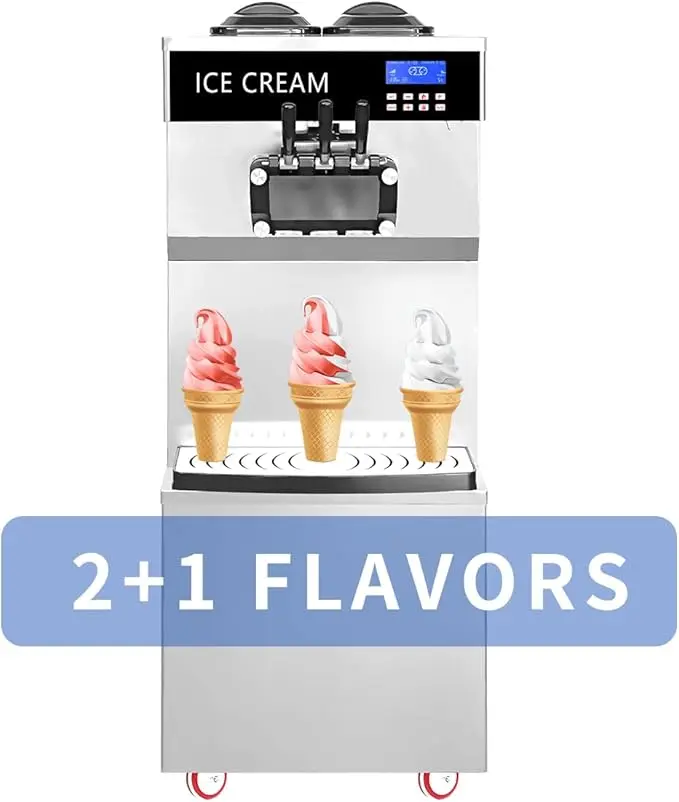 2300W Commercial Ice Cream Machine, 21 Quart Automatic Ice Maker, LCD Digital Display & Timer 9.5-10.5 Gal/H Efficient Frozen, with Two 10L Hoppers for Bars, Cafes, Restaurants, Snack shops - Image 4