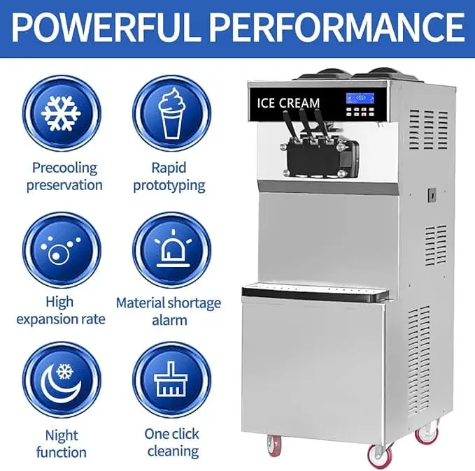 2300W Commercial Ice Cream Machine, 21 Quart Automatic Ice Maker, LCD Digital Display & Timer 9.5-10.5 Gal/H Efficient Frozen, with Two 10L Hoppers for Bars, Cafes, Restaurants, Snack shops - Image 5
