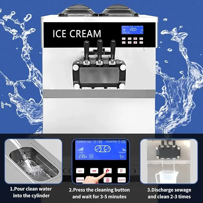2300W Commercial Ice Cream Machine, 21 Quart Automatic Ice Maker, LCD Digital Display & Timer 9.5-10.5 Gal/H Efficient Frozen, with Two 10L Hoppers for Bars, Cafes, Restaurants, Snack shops - Image 6