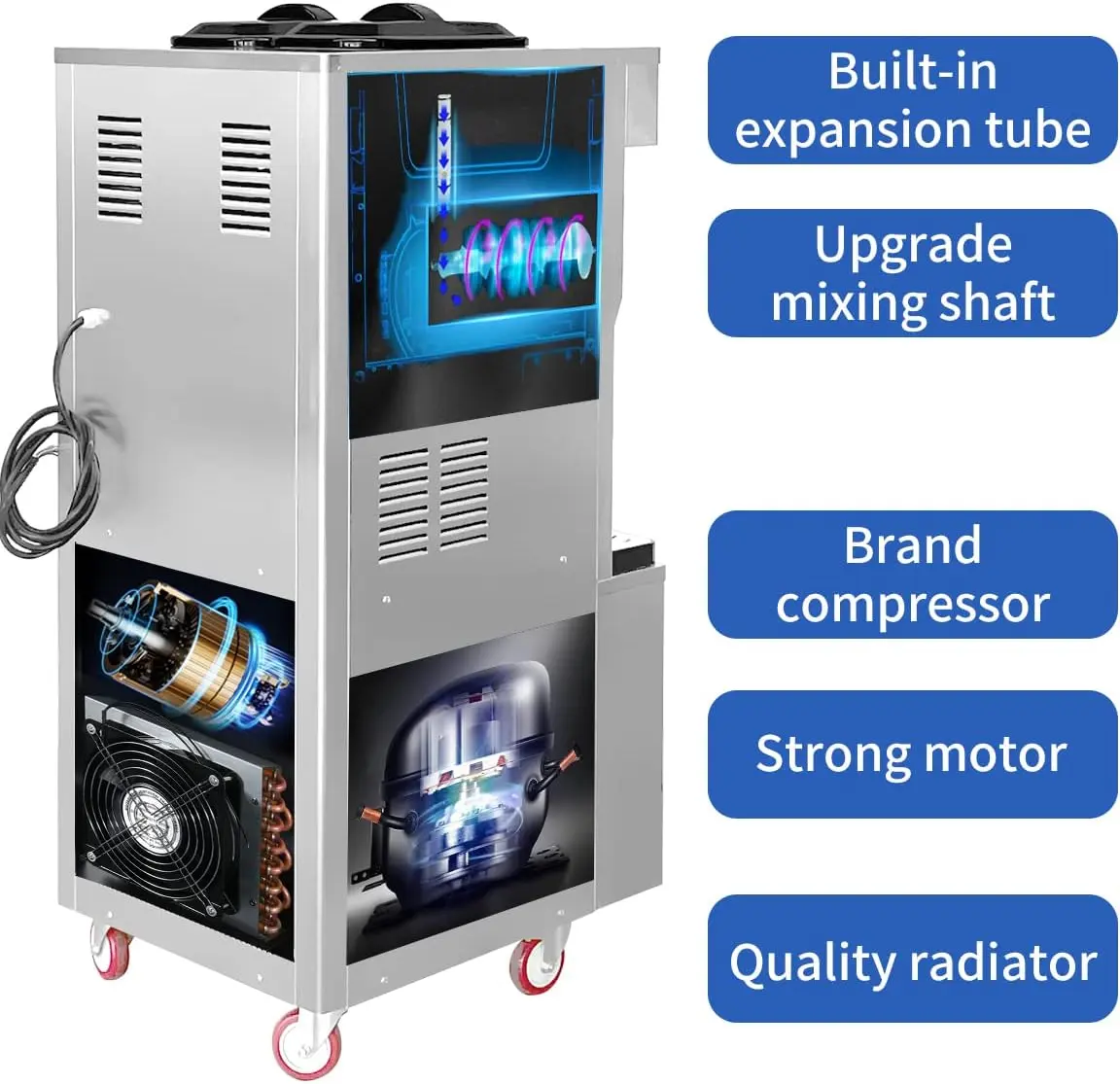 2300W Commercial Ice Cream Machine, 21 Quart Automatic Ice Maker, LCD Digital Display & Timer 9.5-10.5 Gal/H Efficient Frozen, with Two 10L Hoppers for Bars, Cafes, Restaurants, Snack shops - Image 7