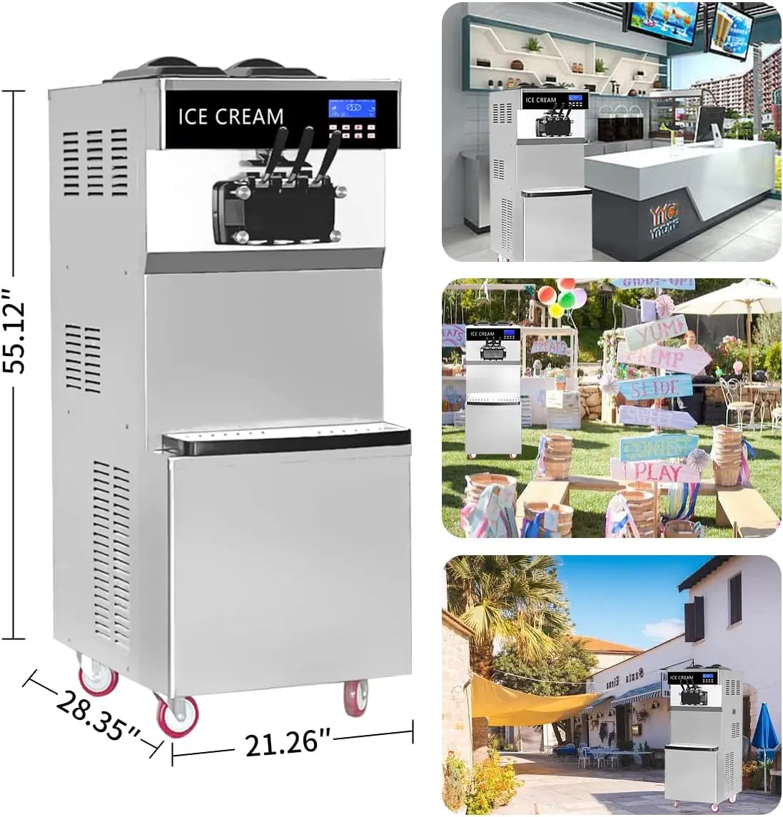 2300W Commercial Ice Cream Machine, 21 Quart Automatic Ice Maker, LCD Digital Display & Timer 9.5-10.5 Gal/H Efficient Frozen, with Two 10L Hoppers for Bars, Cafes, Restaurants, Snack shops - Image 8
