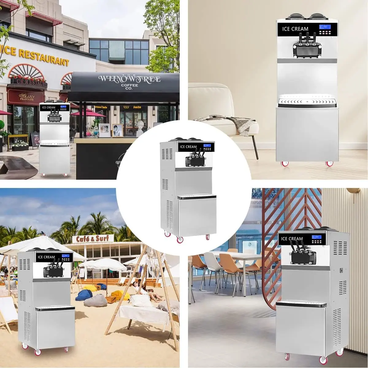 2300W Commercial Ice Cream Machine, 21 Quart Automatic Ice Maker, LCD Digital Display & Timer 9.5-10.5 Gal/H Efficient Frozen, with Two 10L Hoppers for Bars, Cafes, Restaurants, Snack shops - Image 9
