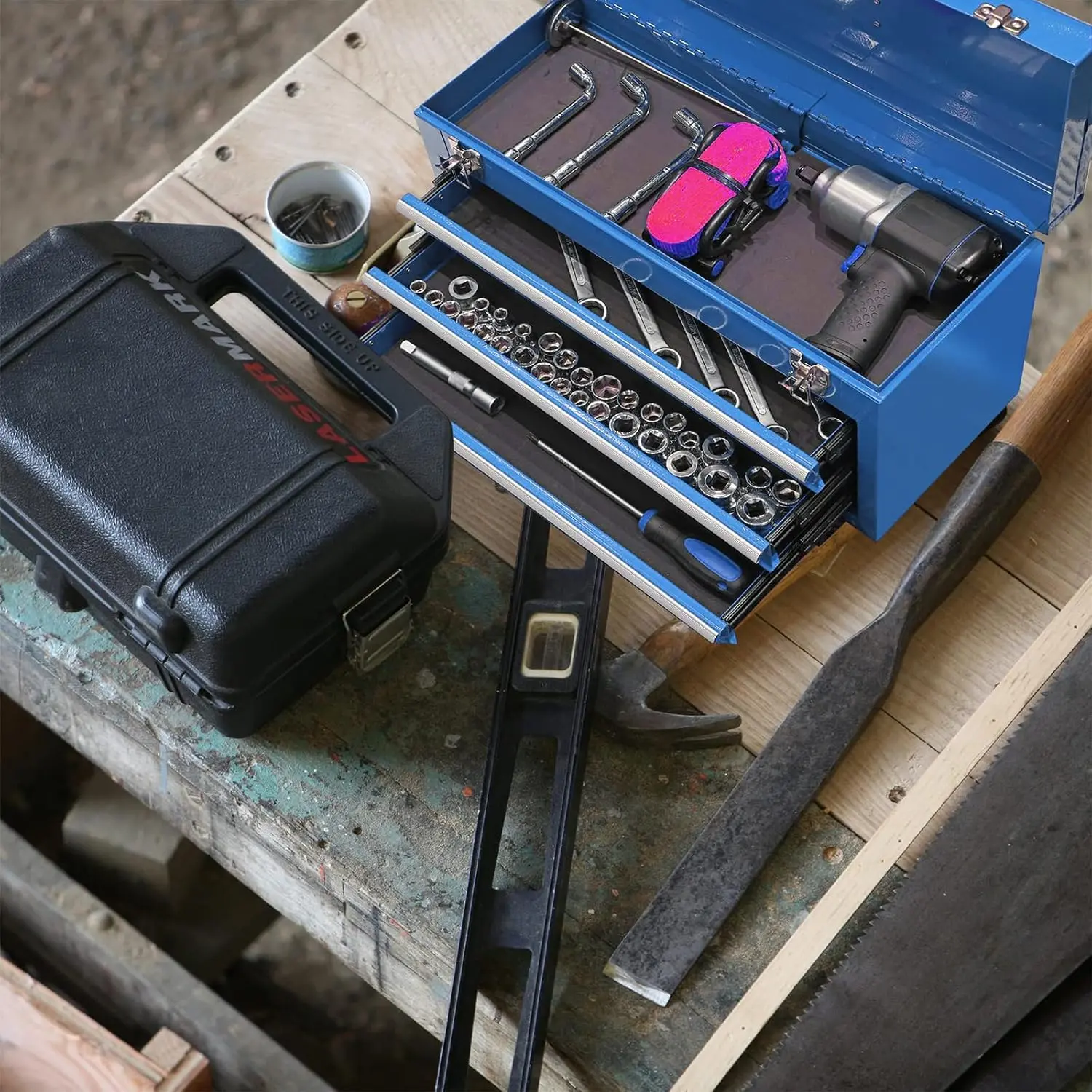 3 Drawer 20“ Metal Tool Box Portable Steel Tool Chest with Metal Latch Closure for Garage, Home and Workbench - Image 6