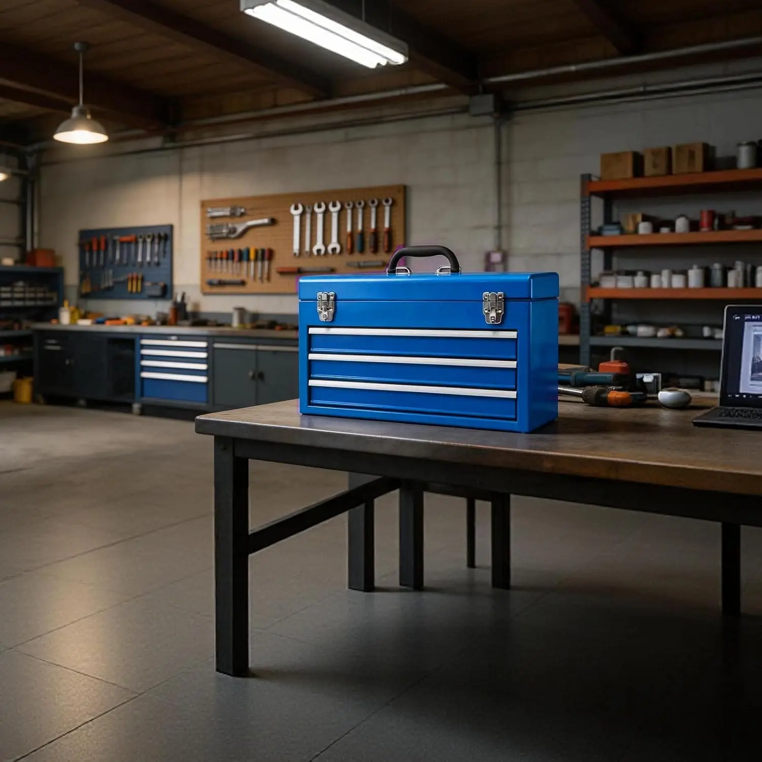 3 Drawer 20“ Metal Tool Box Portable Steel Tool Chest with Metal Latch Closure for Garage, Home and Workbench - Image 7