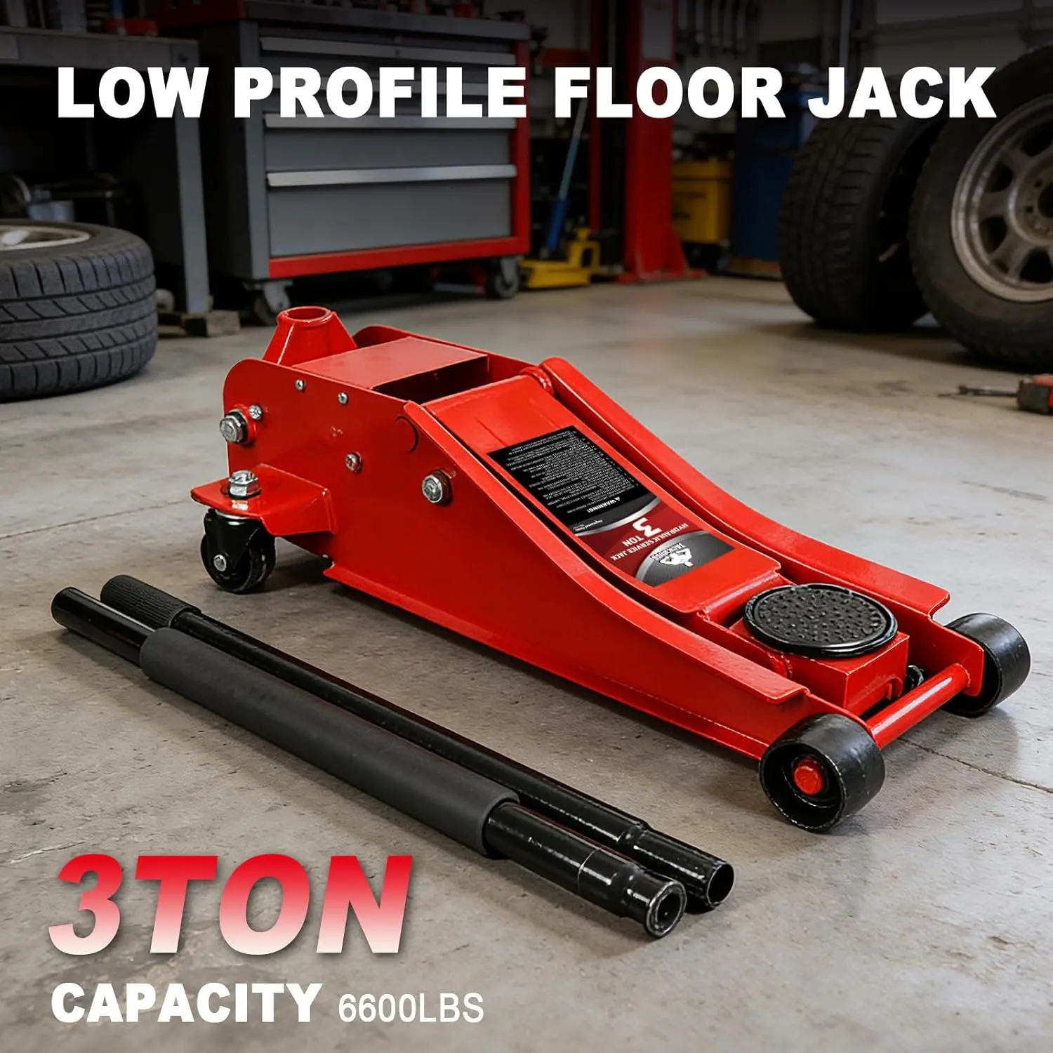 TCE 3 Ton Floor Jack, 6600LBS Capacity Hydraulic Car Jack, Low Profile Portable Jack with Dual Pumps, Quickly Lift Steel Service Jack, Lifting Range 3-1/8" Min to 20" Max Red - Image 3