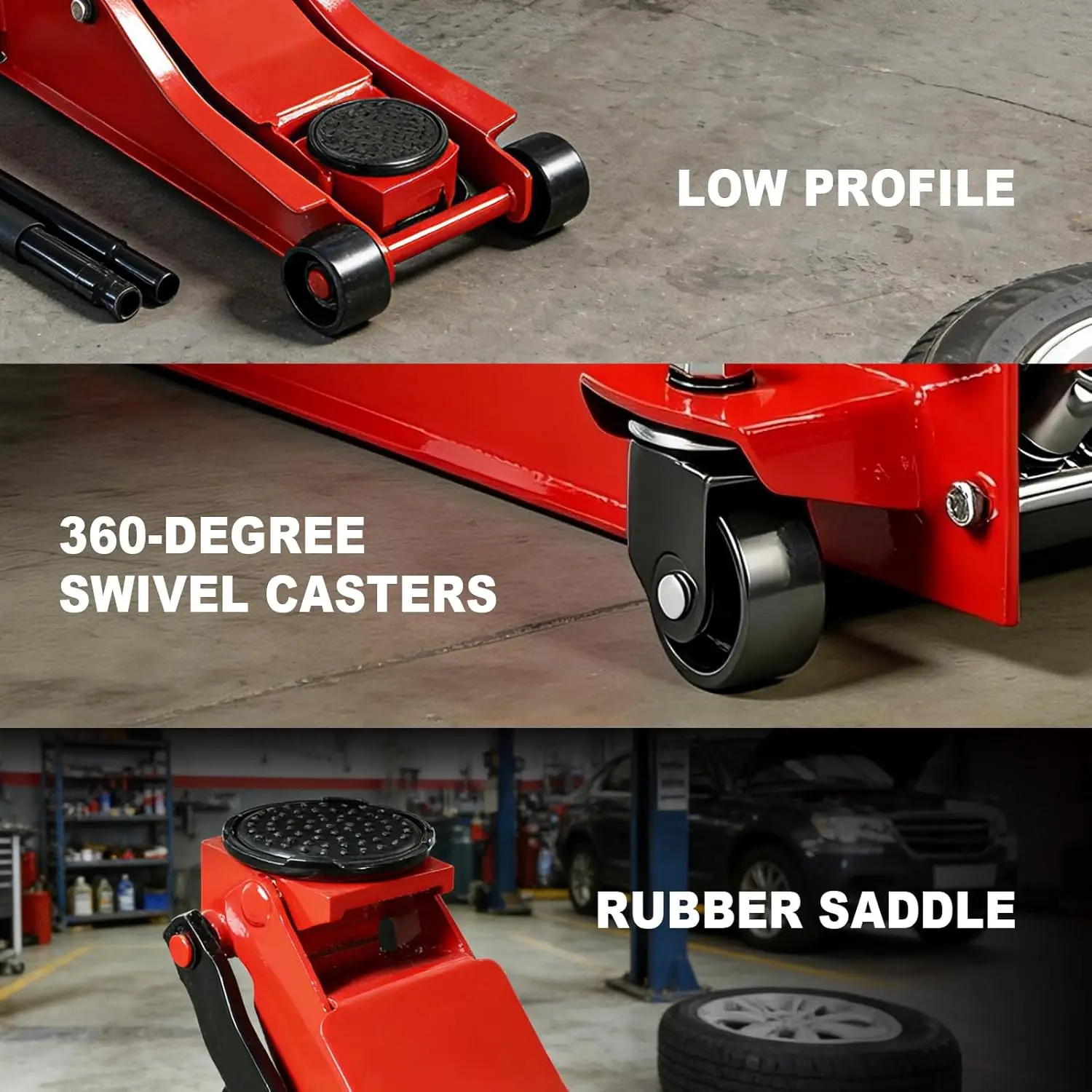 TCE 3 Ton Floor Jack, 6600LBS Capacity Hydraulic Car Jack, Low Profile Portable Jack with Dual Pumps, Quickly Lift Steel Service Jack, Lifting Range 3-1/8" Min to 20" Max Red - Image 4