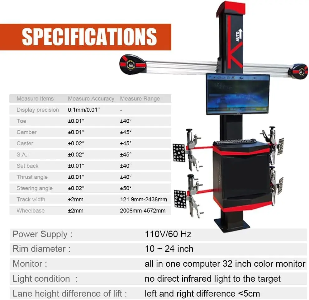 3D Wheel Alignment Machine, Dual Screen, 10–23.5" Rim Size, Short Roll Compensation, for 4-Post Lifts - Image 10