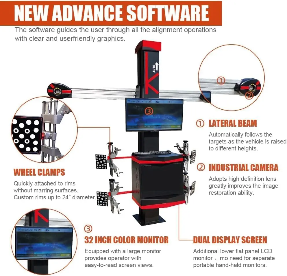 3D Wheel Alignment Machine, Dual Screen, 10–23.5" Rim Size, Short Roll Compensation, for 4-Post Lifts - Image 12