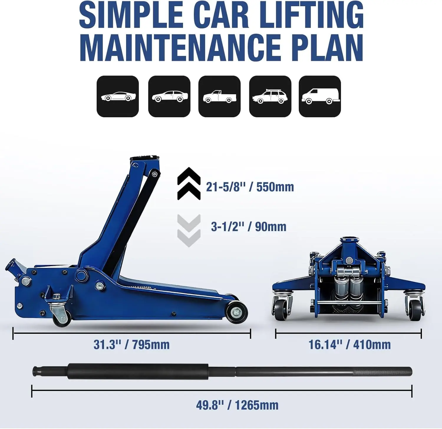 TCE 5 Ton Floor Jack Hydraulic Low Profile Floor Jack with Dual Piston Pump, Home and Workshop Car Maintenance for Various Vehicles, 1 Year Warranty, TR-STFL332L - Image 7