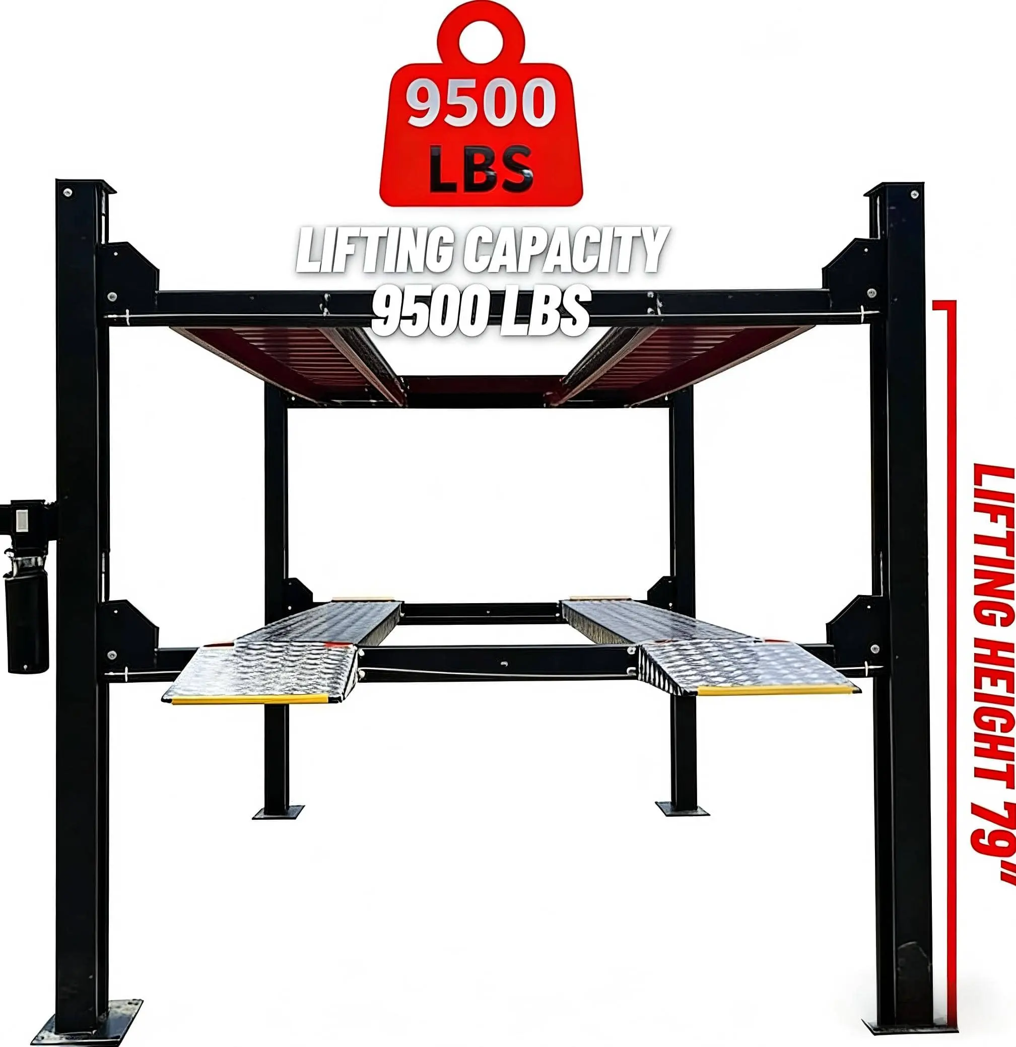 9,500 LBS 4-Post Car Lift, Extra Tall & Wide Parking and Storage Auto Lift with 79" Max Height, 3.0HP Heavy-Duty Hydraulic System for Garage, Parking, or Workshop Use, 1 Year Warranty - Image 13