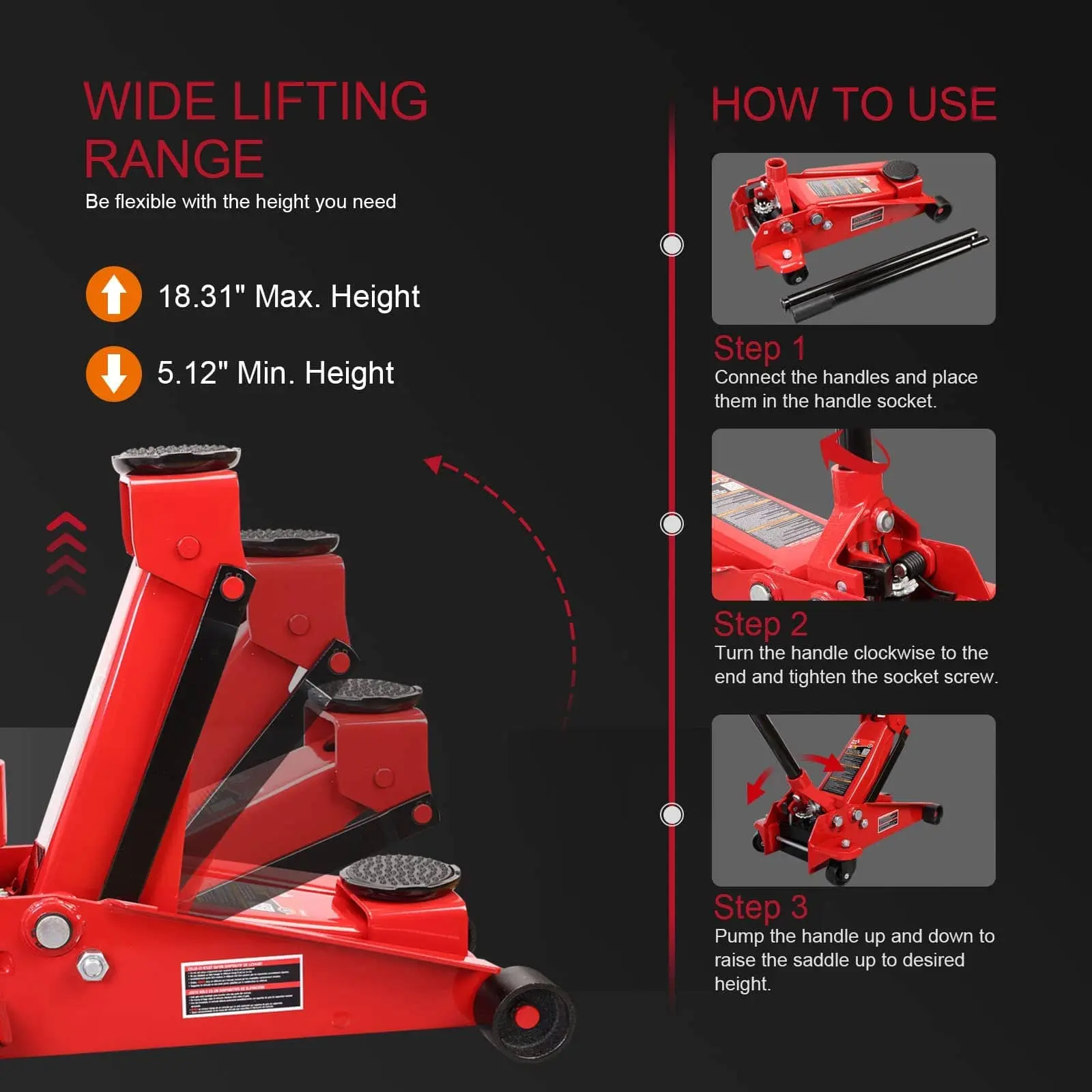 BIG RED 3 Ton Heavy Duty Hydraulic Floor Jack - Image 5