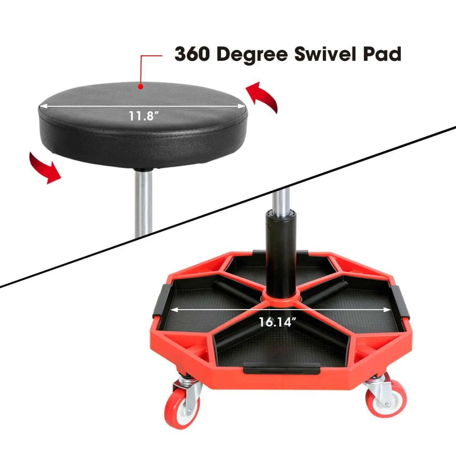 BIG RED Adjustable Rolling Creeper Seat with Detachable Tool Tray - Image 3