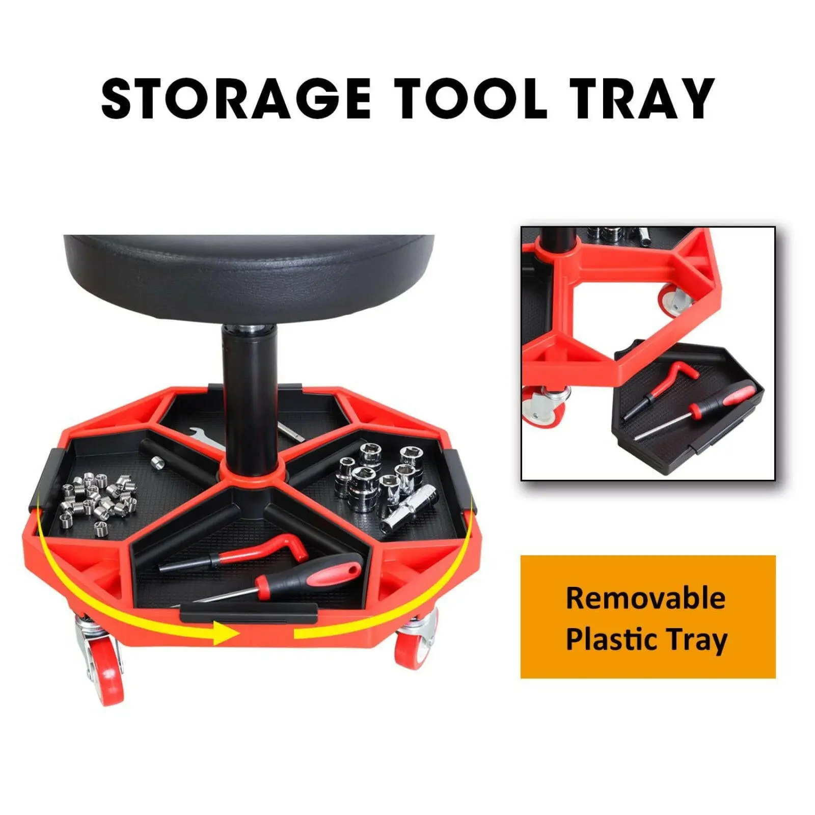 BIG RED Adjustable Rolling Creeper Seat with Detachable Tool Tray - Image 4