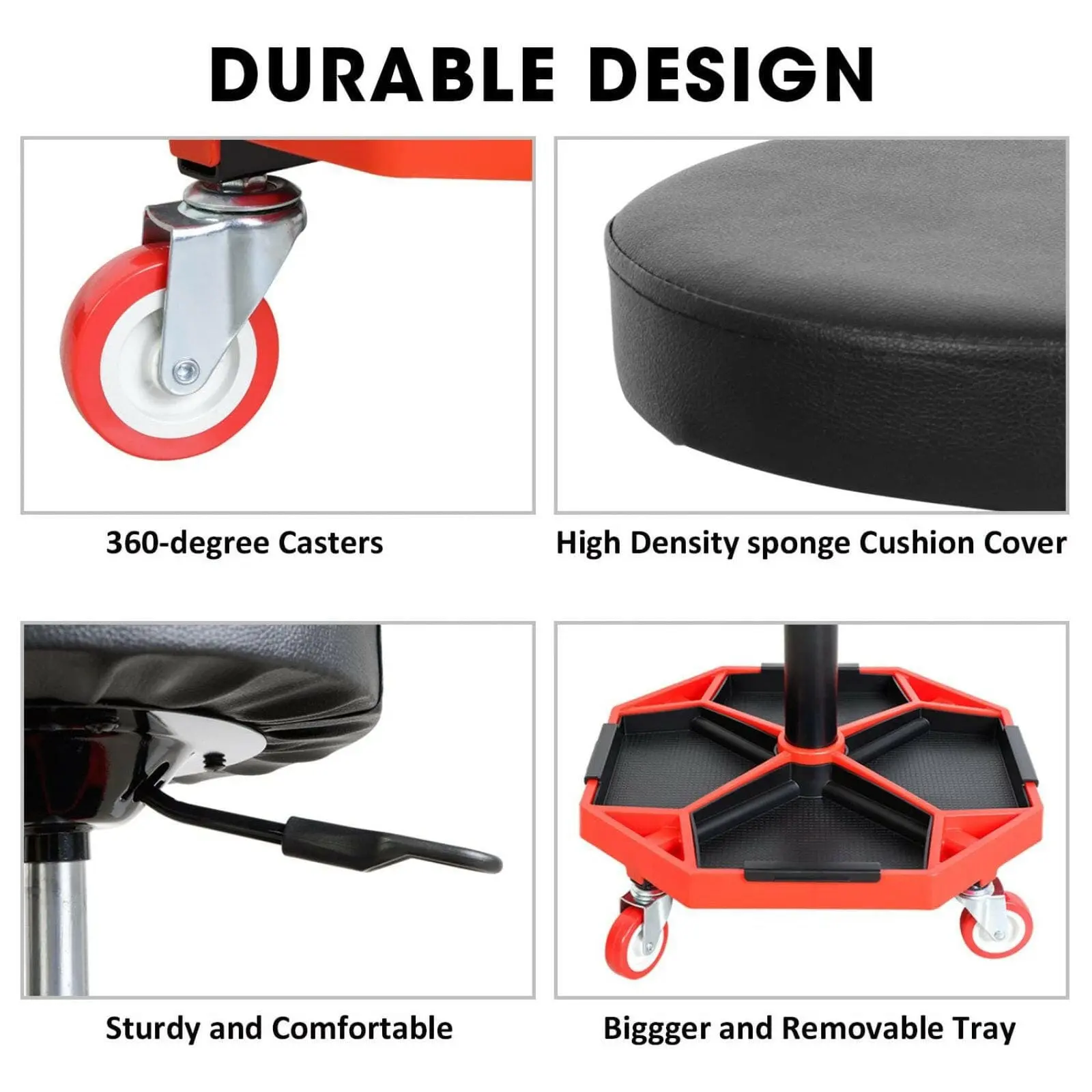 BIG RED Adjustable Rolling Creeper Seat with Detachable Tool Tray - Image 6