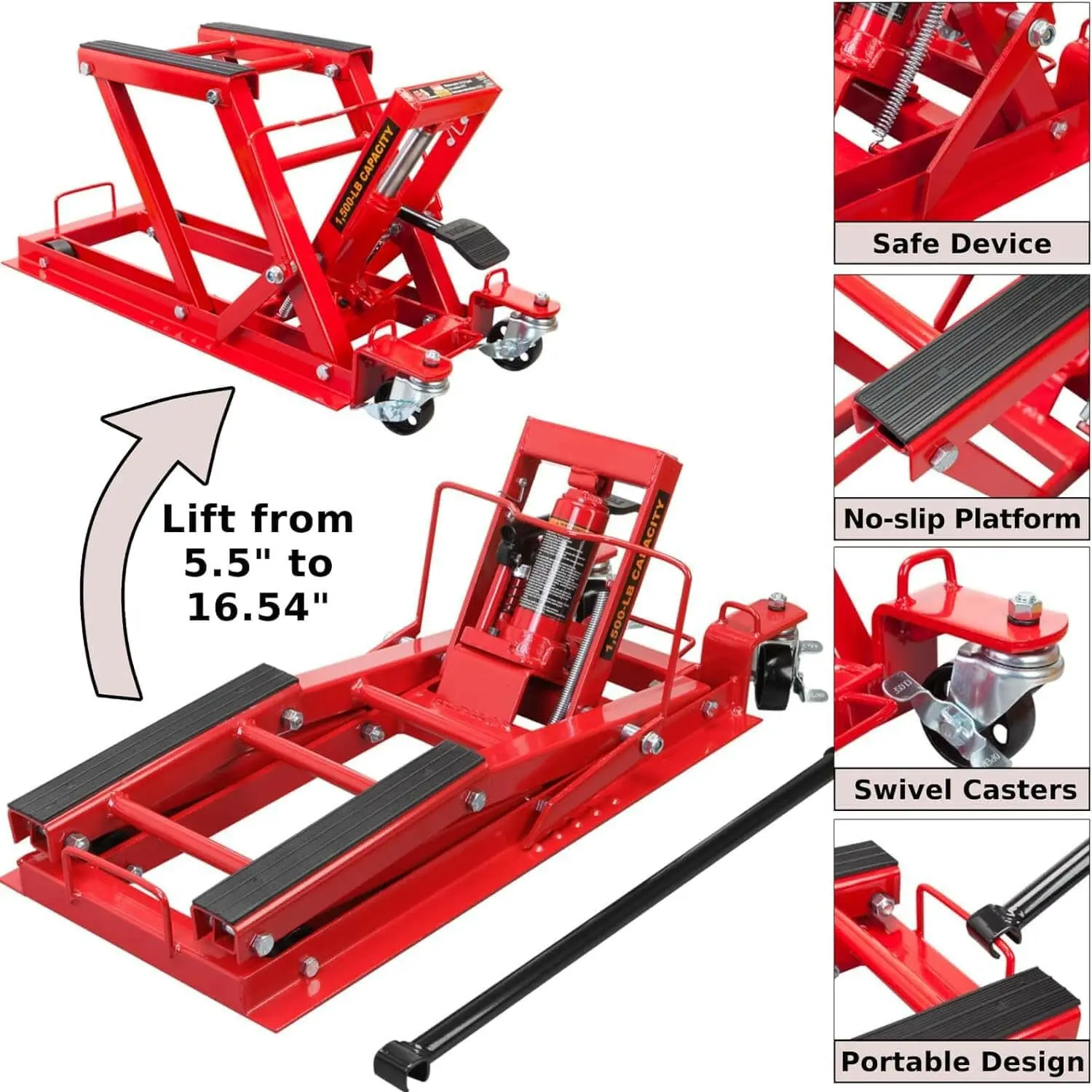 BIG RED Hydraulic Motorcycle Lift Jack, ATV Scissor Lift Jack, Portable Foot-Operated Hoist Stand for Motorcycle UTV Powersports - Image 3