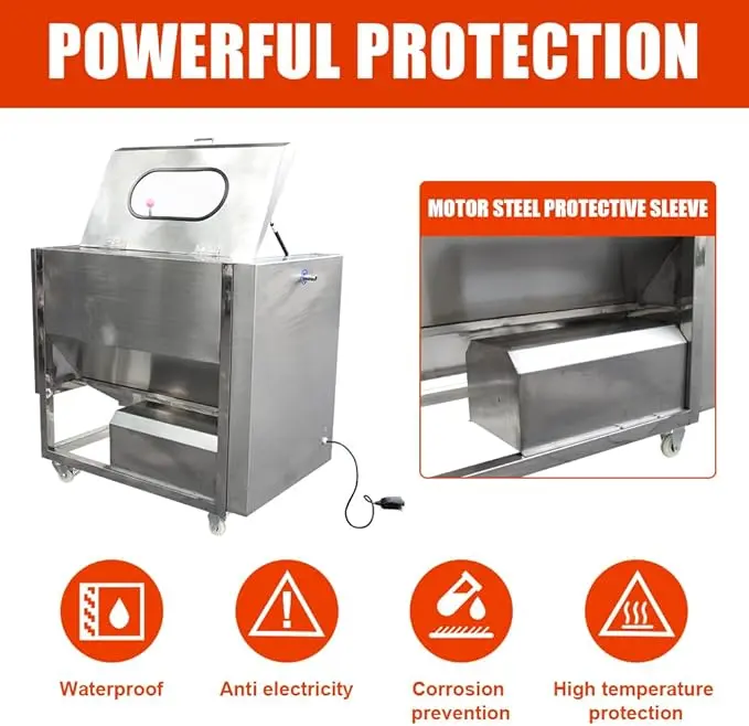 Commercial Potato Peeler and Washer 300-500 KG/Hour Capacity 1100W Roller Brush Type Potato Peeling Machine (Potato Peeler & Washer) - Image 3