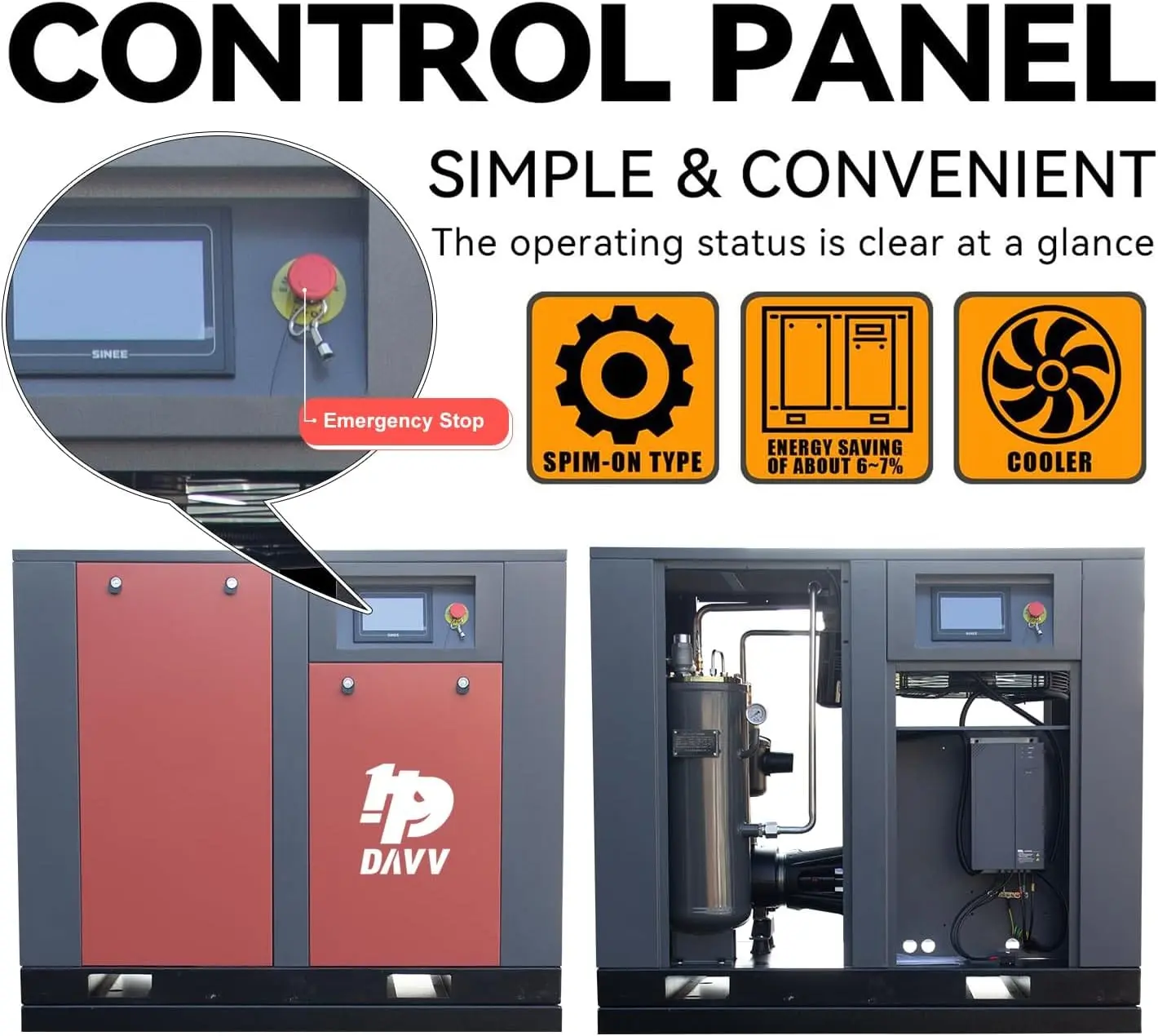 DAVV Heavy-Duty Variable Frequency Drive Rotary Screw Air Compressor System - 30HP (22KW), 112CFM @ 150PSI, 120 Gallon ASME Tank, 460V 3-Phase, Industrial Base-Mounted - Image 6