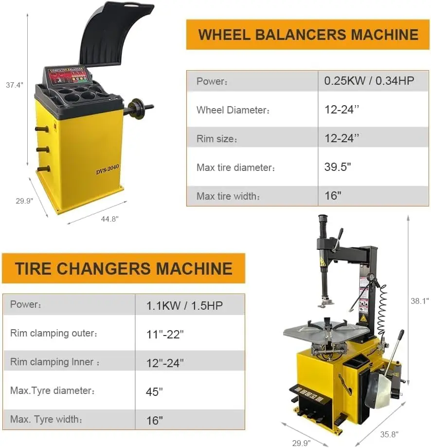 Economic Tire Changer and Wheel Balancer Combo, 1.5HP with 0.25KW Pure Copper Motor, 110V for 10-24" Rims, Value Tire Service Package - Image 2