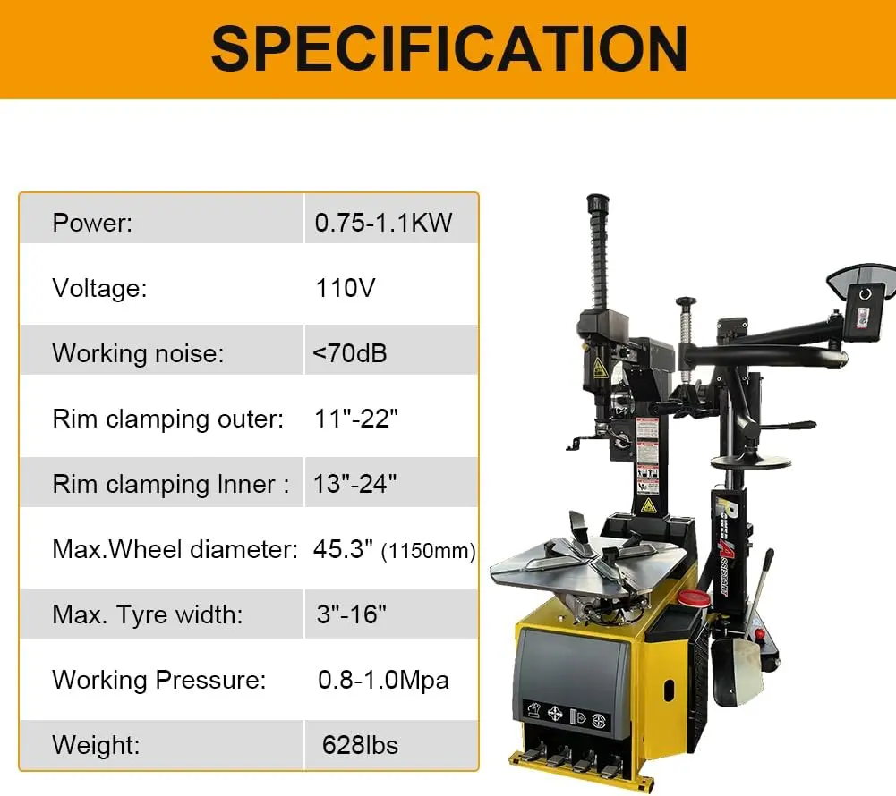 Economic Tire Changer and Wheel Balancer Combo with Rear-Tilt Technology, 110V for 10-26" Rims, Value Tire Service Set for Professional Use - Image 5