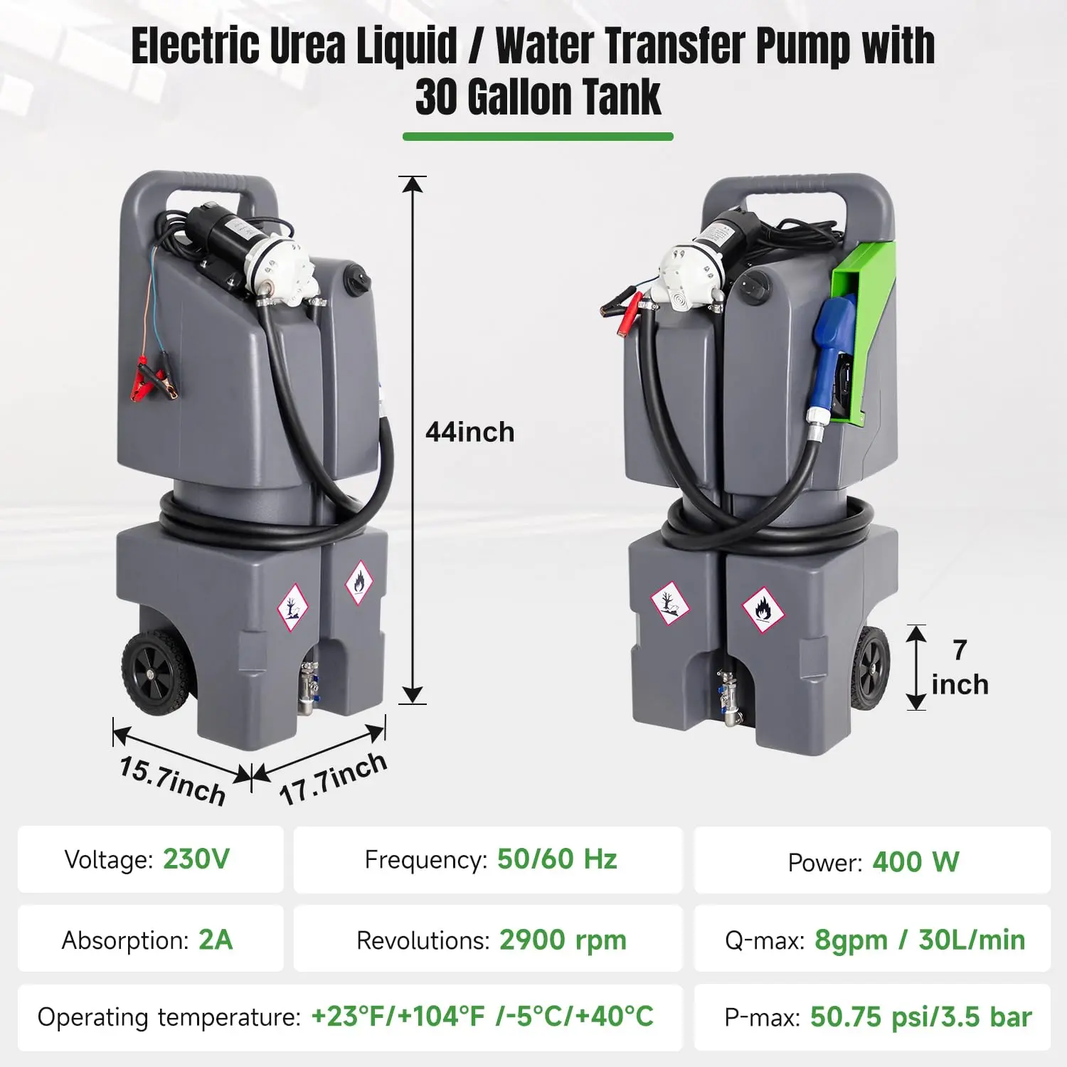 30 Gallon Portable Def Tanks, Fuel Caddy Tank and 12V DC Pump Systems, Automatic nozzle with swivel, Diesel Transfer tank for Trucks, Buses, Agricultural machinery - Image 3