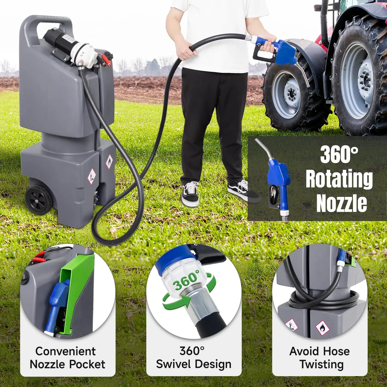 30 Gallon Portable Def Tanks, Fuel Caddy Tank and 12V DC Pump Systems, Automatic nozzle with swivel, Diesel Transfer tank for Trucks, Buses, Agricultural machinery - Image 6