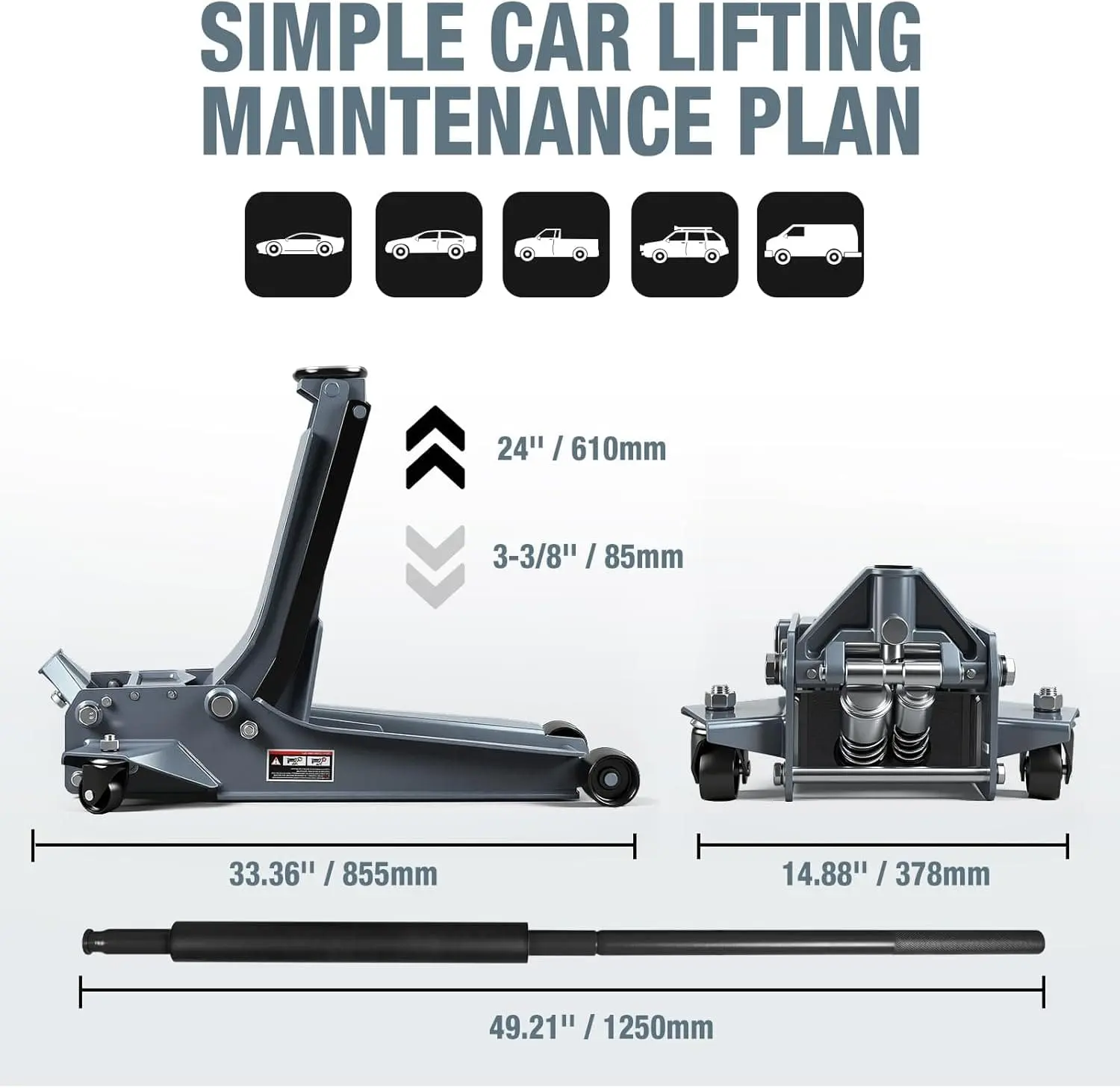 TCE Floor Jack 3 Ton Extra Long Reach Hydraulic Low Profile Floor Jack with Dual Piston Quick Lift Pump, Home and Workshop Car Maintenance for Various Vehicles, 1 Year Warranty, TZ830009 - Image 14