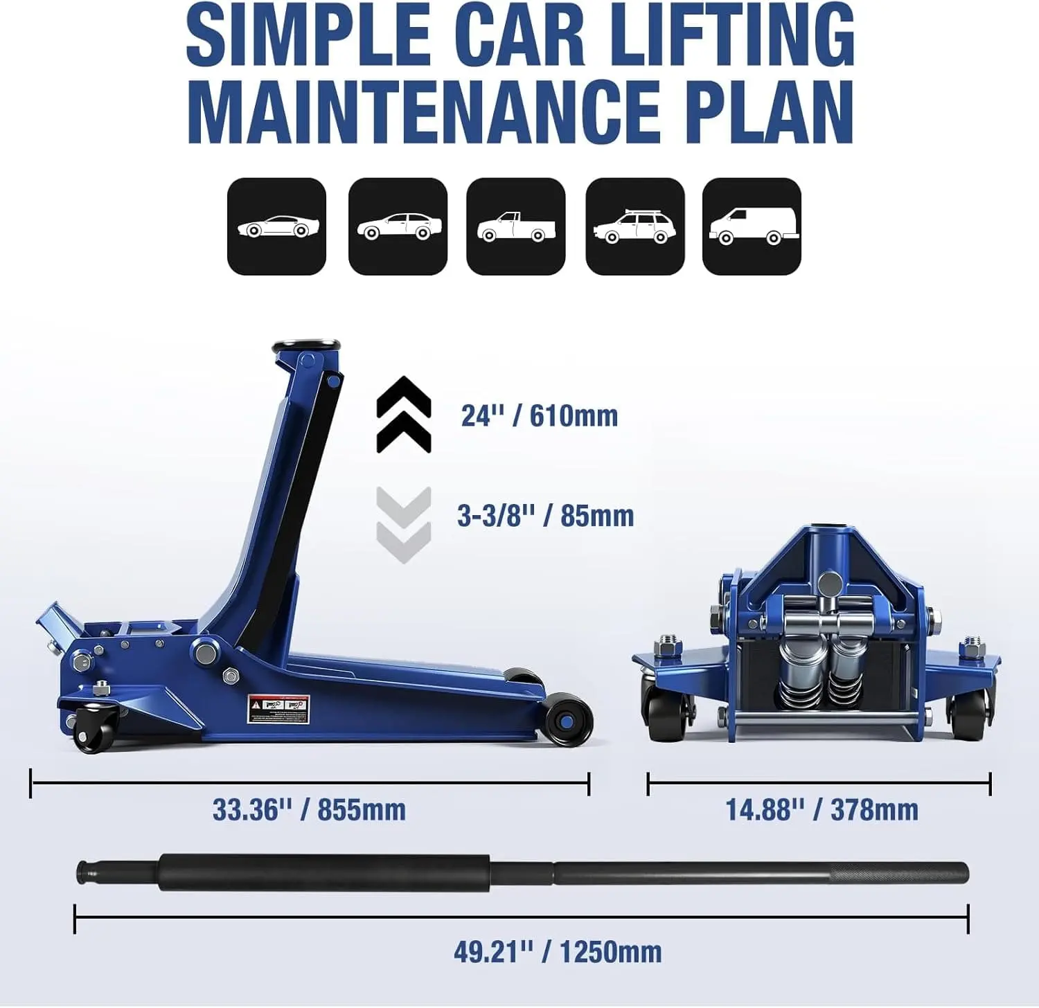 TCE Floor Jack 3 Ton Extra Long Reach Hydraulic Low Profile Floor Jack with Dual Piston Quick Lift Pump, Home and Workshop Car Maintenance for Various Vehicles, 1 Year Warranty, TZ830009 - Image 8