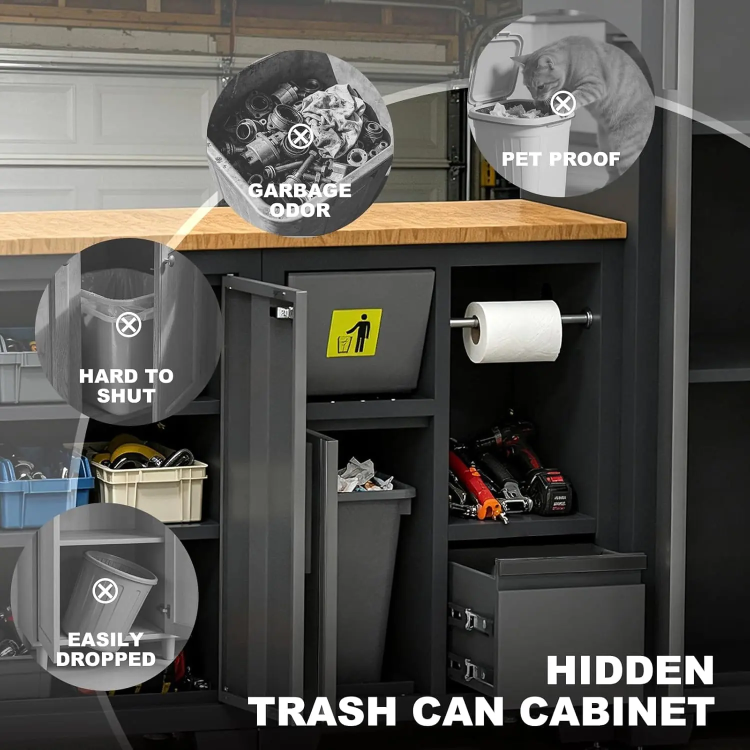 Garage Cabinets Storage System, 12-Pcs Included Steel Cabinets Drawers Rolling Chest and Trash Can Cabinet, Locked Storage Cabinet, Perfect for Organizing Garage and Tools, 2-Year Warranty - Image 3