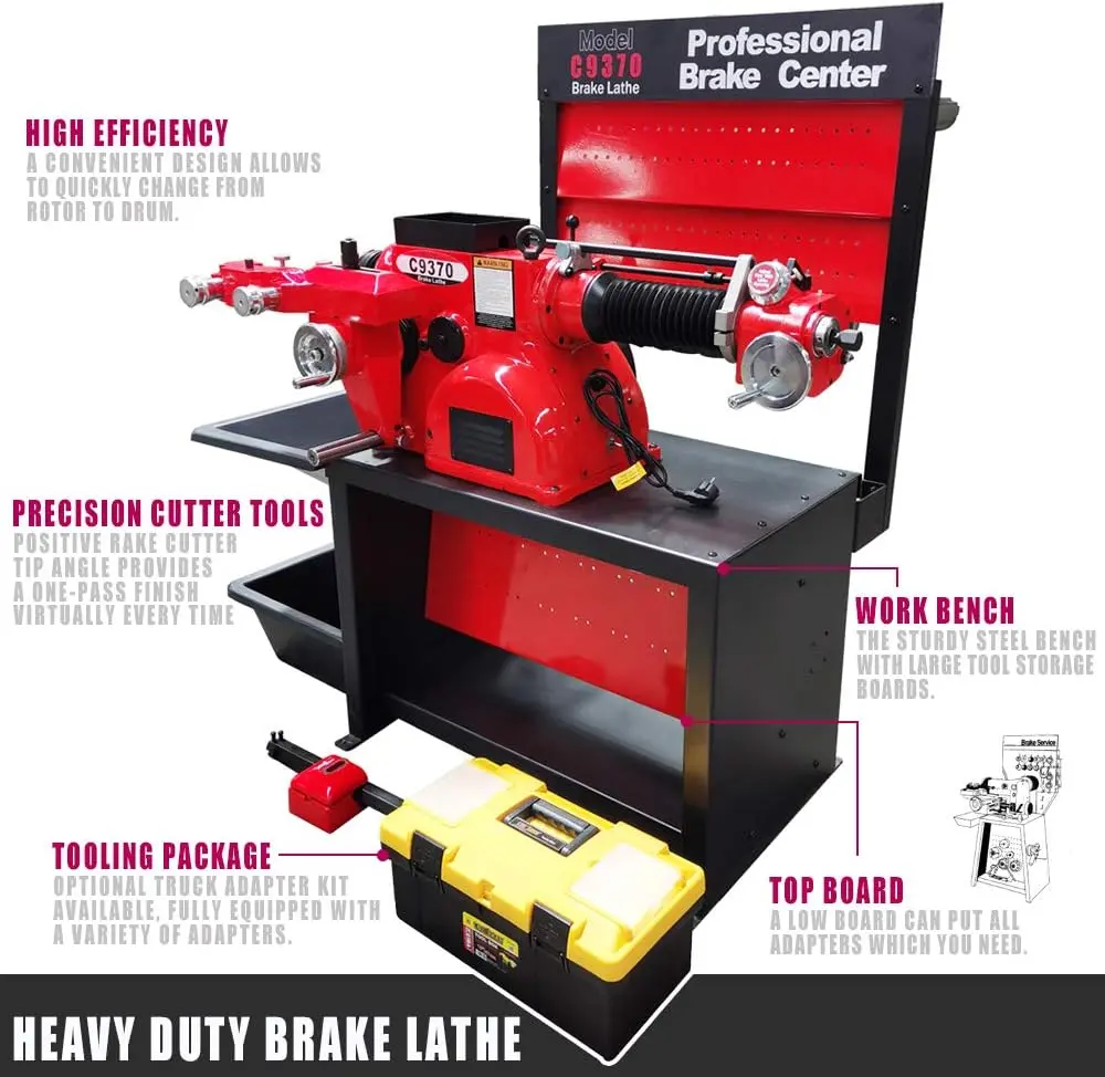 Heavy-Duty Combination Disc/Drum Brake Lathe Machine w/Bench & Standard Tooling Adapter Package - Image 10