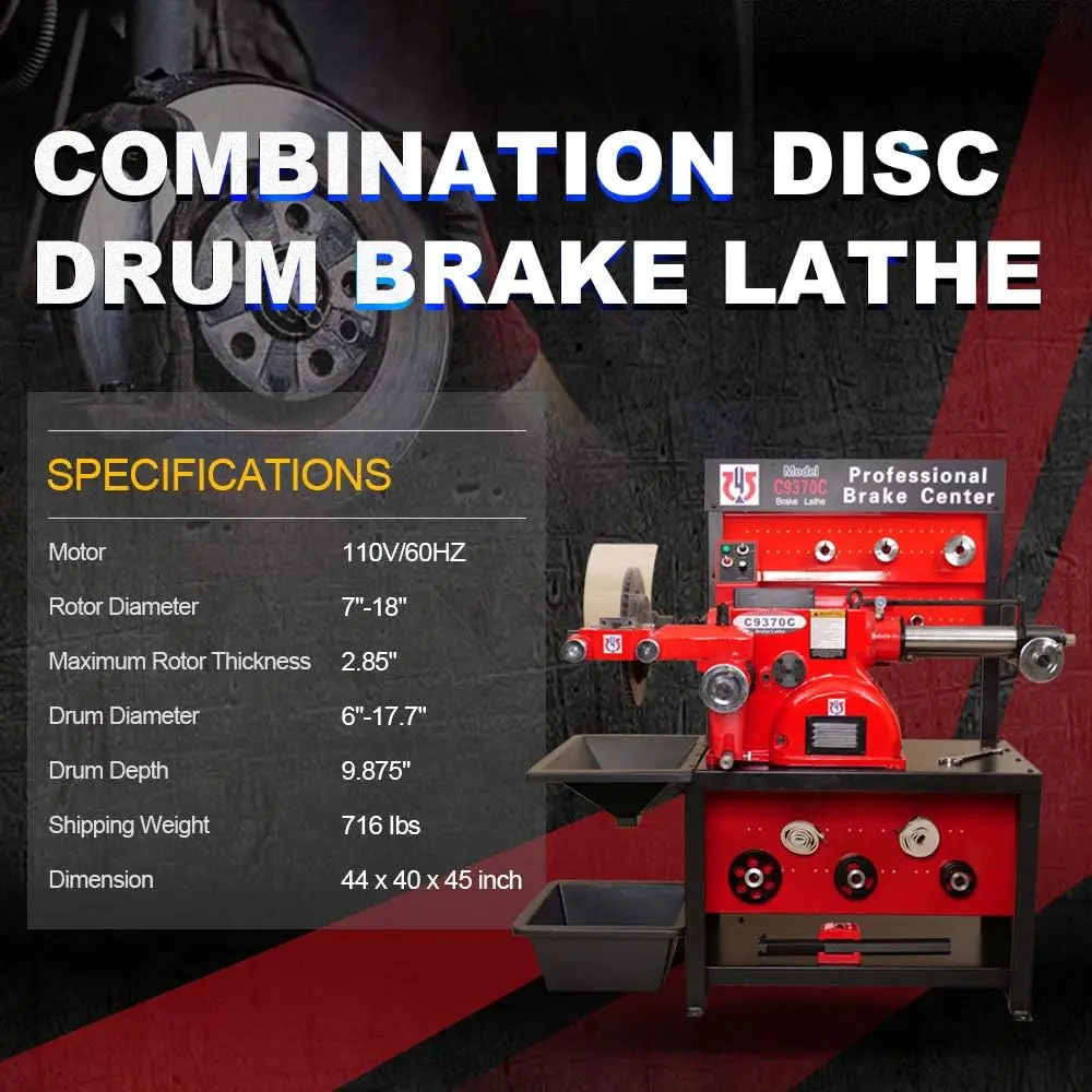 Heavy-Duty Combination Disc/Drum Brake Lathe Machine w/Bench & Standard Tooling Adapter Package - Image 4