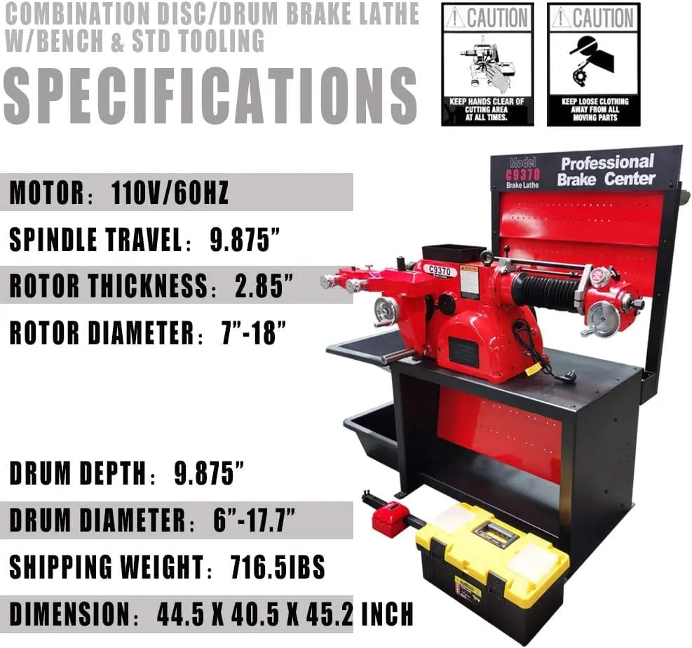 Heavy-Duty Combination Disc/Drum Brake Lathe Machine w/Bench & Standard Tooling Adapter Package - Image 8