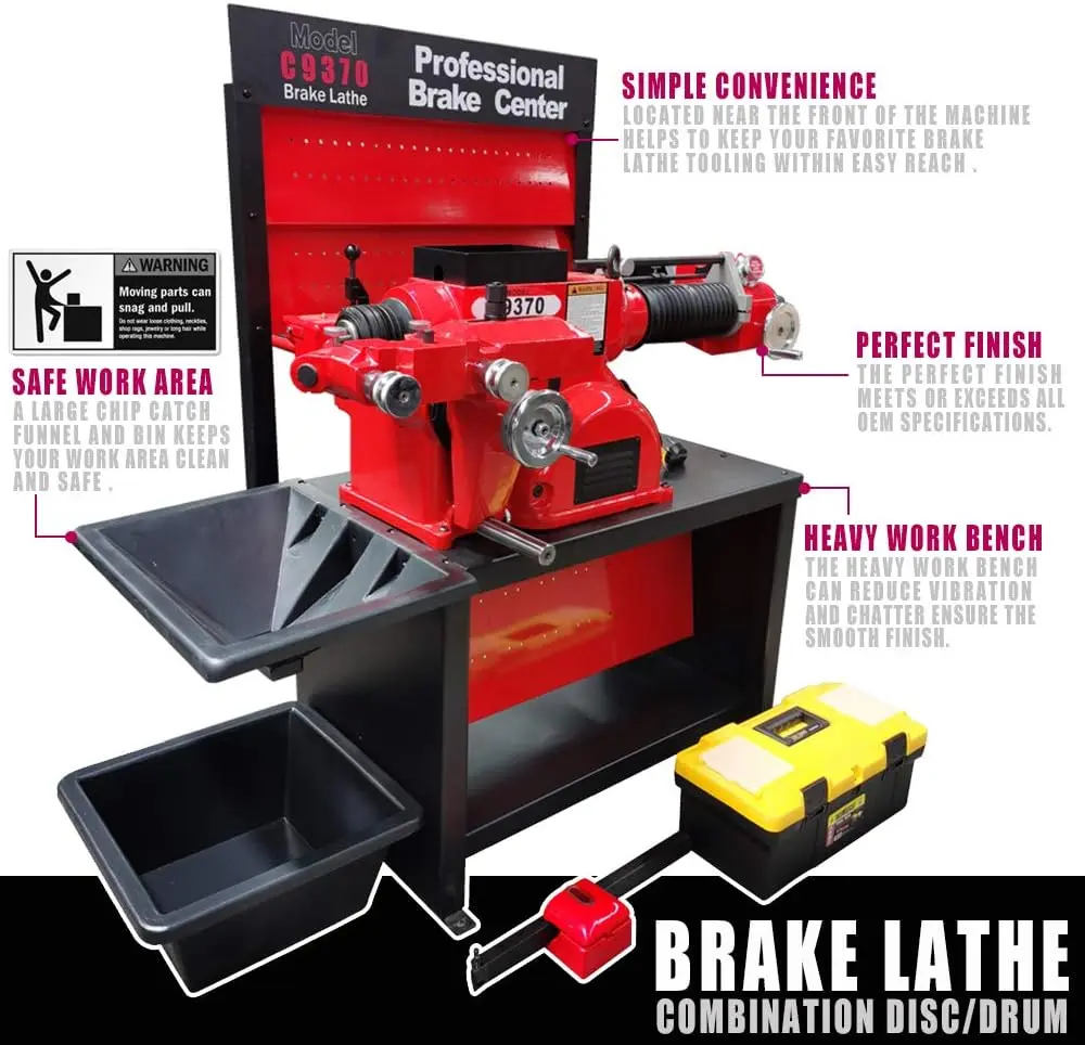 Heavy-Duty Combination Disc/Drum Brake Lathe Machine w/Bench & Standard Tooling Adapter Package - Image 9