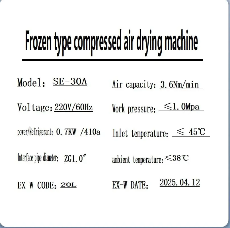 Industrial Heavy Duty Refrigerated Air Dryer – 105 CFM, 0.885 kW, 220V for 30HP Rotary Screw Compressors – R134a Cooling System – Removes Moisture, Oil, Dust for Workshops, Factories, CNC - Image 9
