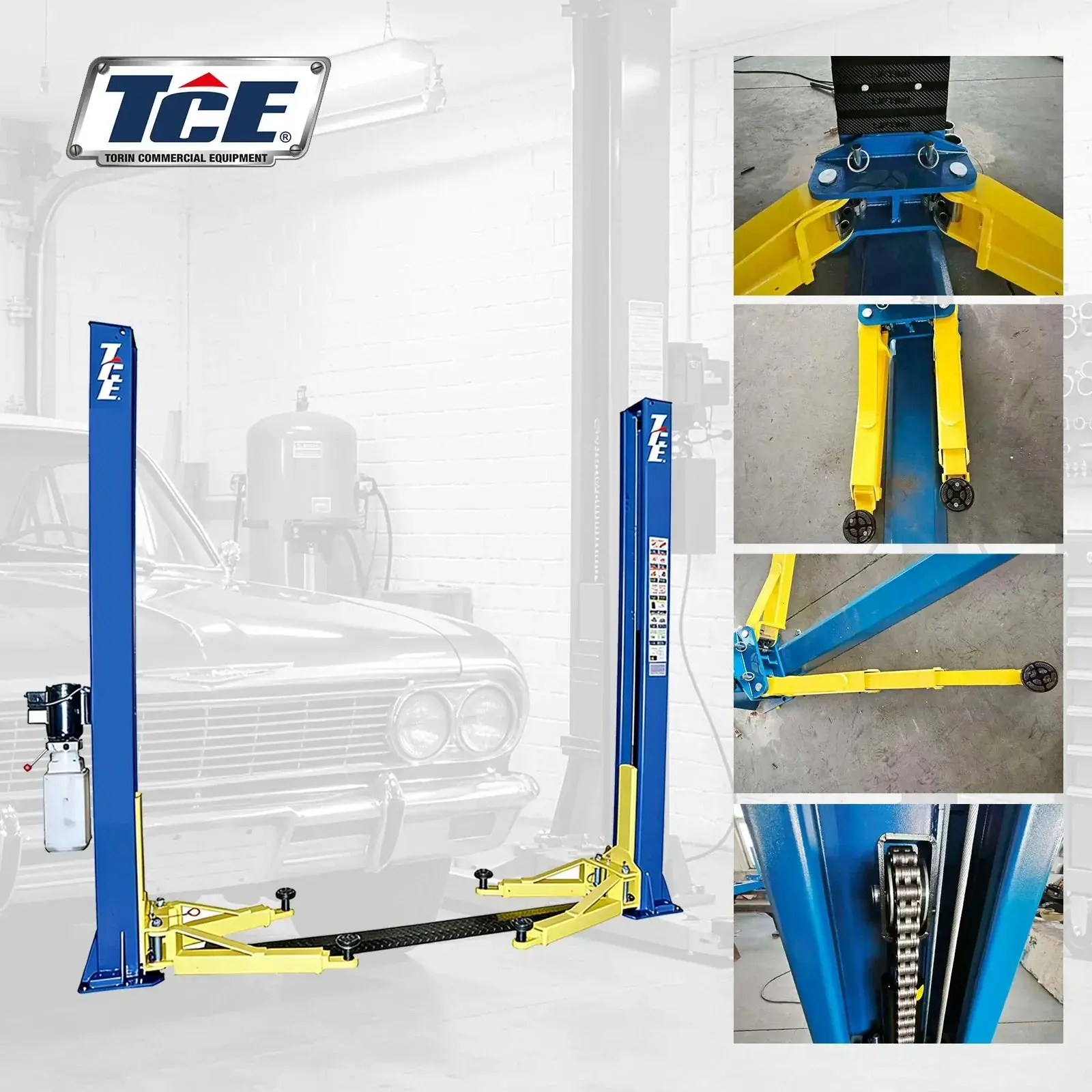 TCE 2-Post Car Lift, 220V, 10,000 lb Capacity, Foot Plate, Auto Truck Hoist Equipment with Adapters, 2-Year Warranty, TRJR-245LC - Image 5