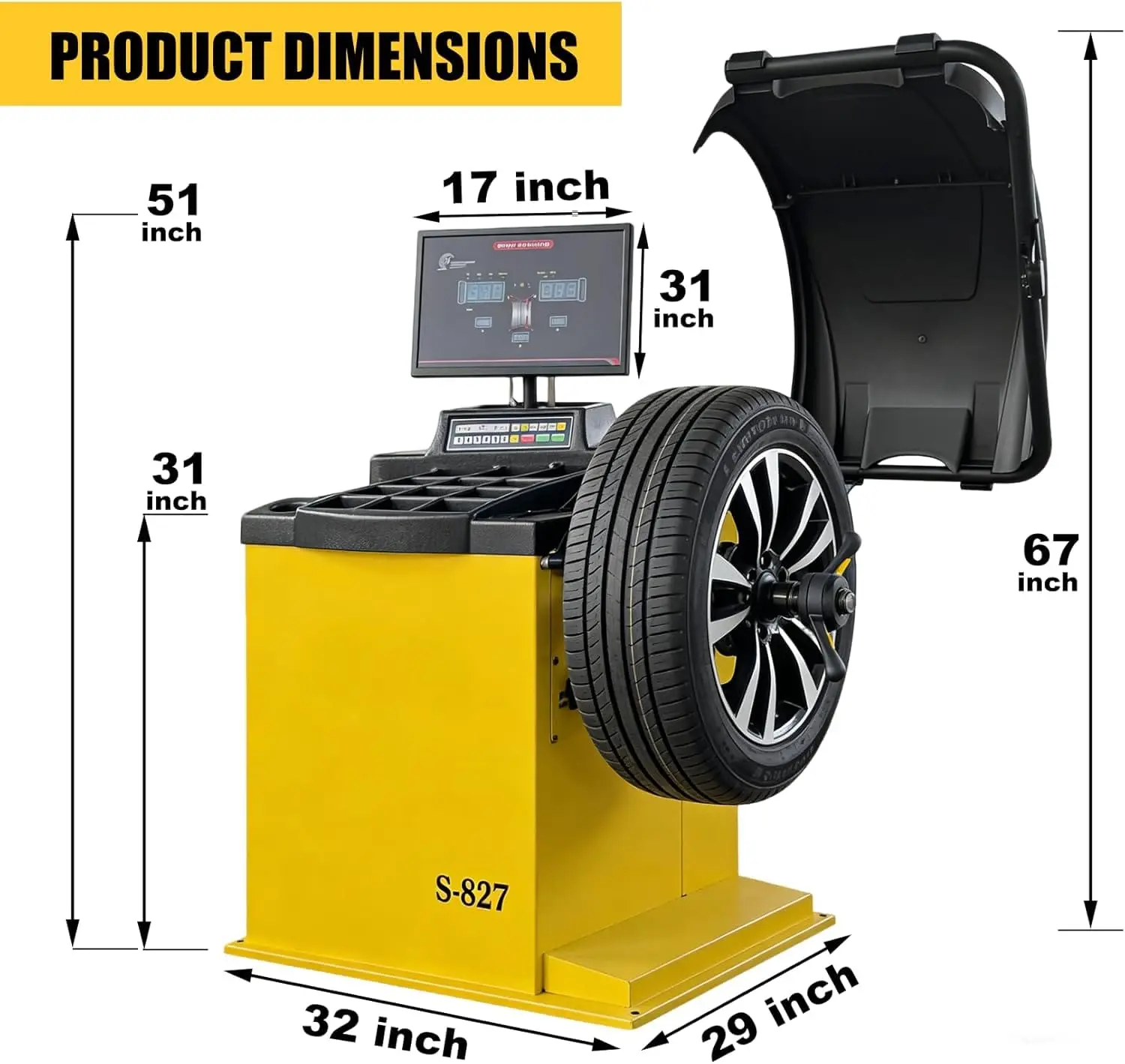Premium Automatic Wheel Balancer, 10-26" Rim, Auto A/D Measurement, Laser Guide & LED Light, Electronic Brake, 40mm Spindle, 0.25KW Pure Copper Motor, 110V for Professional Use - Image 3