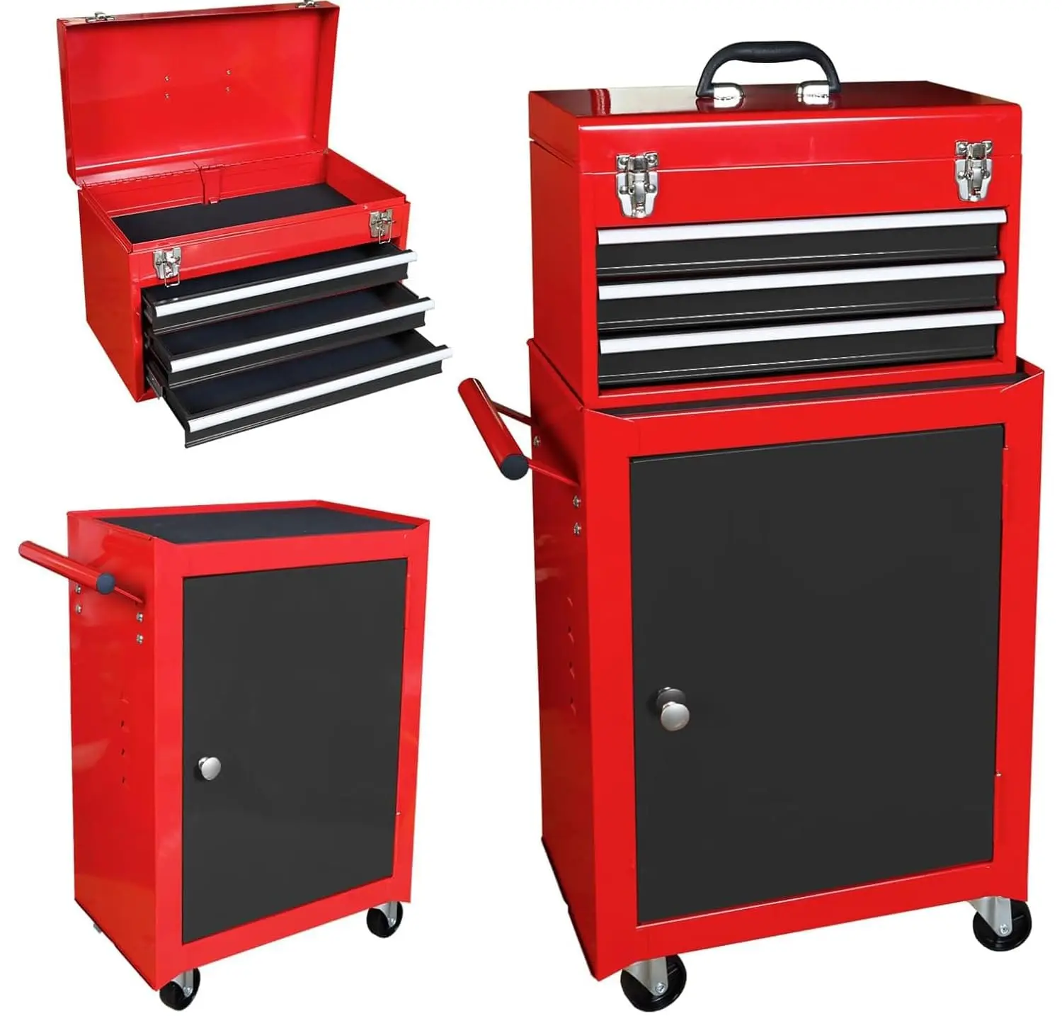Red and Black Rolling Garage Workshop Tool Organizer - Image 4