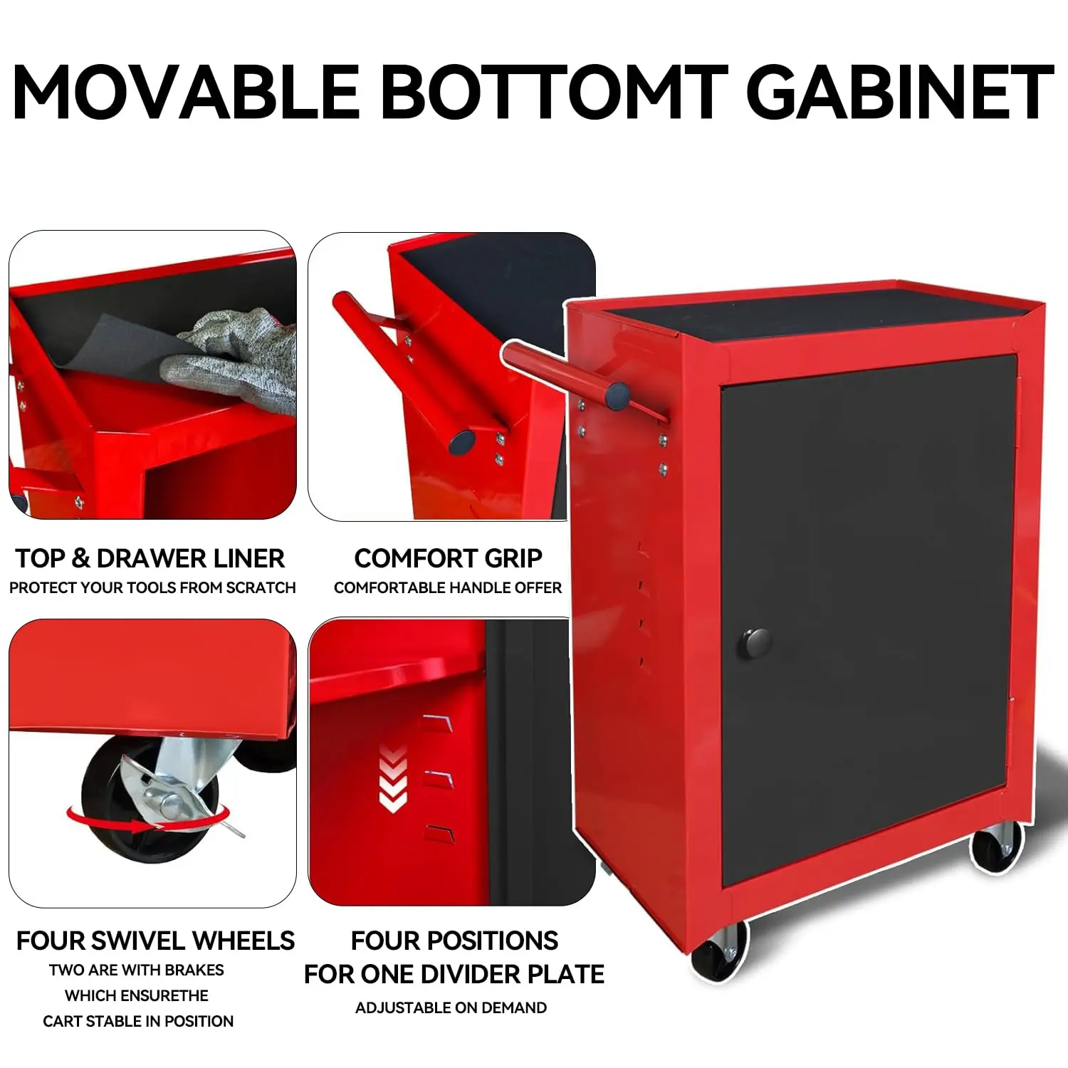Red and Black Rolling Garage Workshop Tool Organizer - Image 6