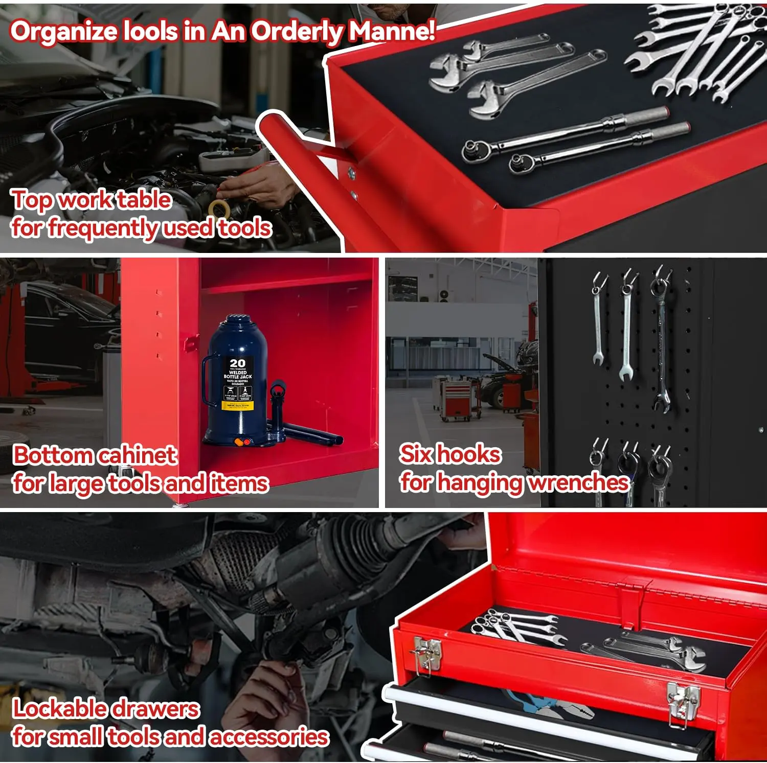 Red and Black Rolling Garage Workshop Tool Organizer - Image 7