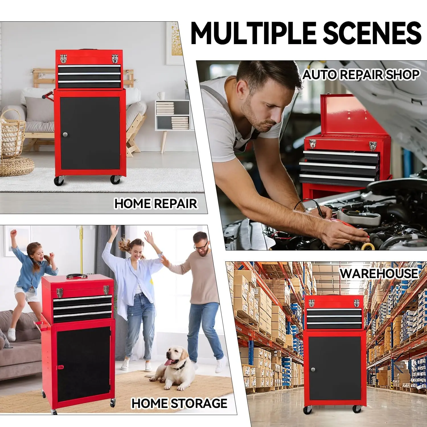 Red and Black Rolling Garage Workshop Tool Organizer - Image 8