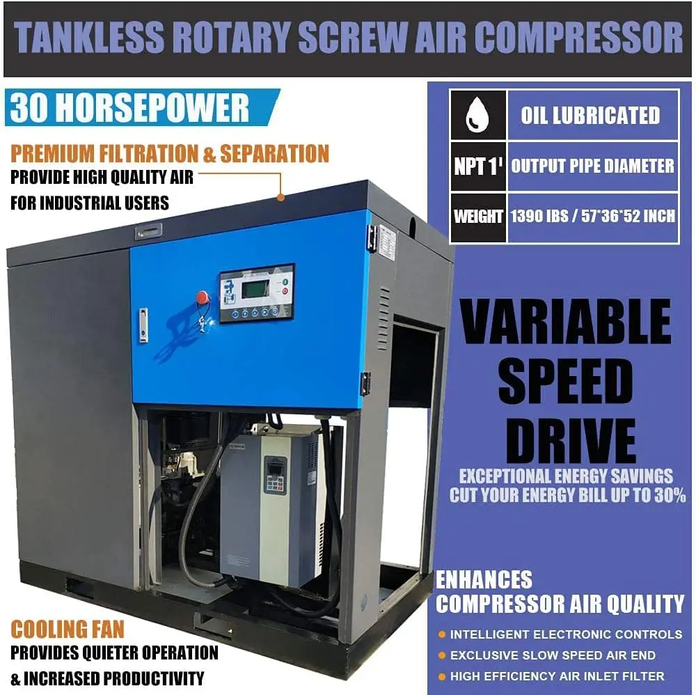 Rotary Screw Air Compressor Variable Speed Drive Heavy Duty Air Compressed System for Small Machining & Fabrication Workshops, Automotive - Image 10