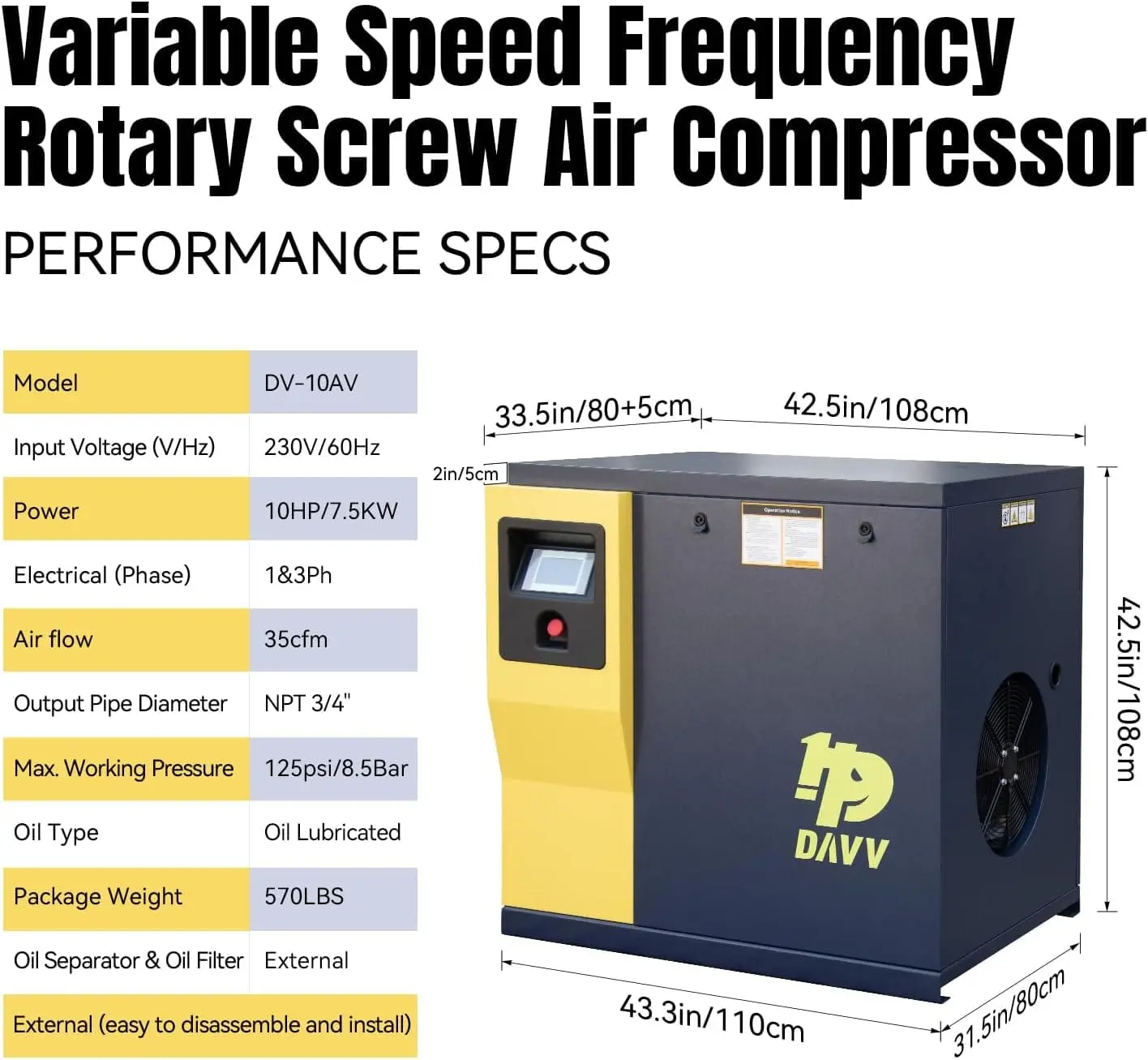 Rotary Screw Air Compressor Variable Speed Drive Heavy Duty Air Compressed System for Small Machining & Fabrication Workshops, Automotive - Image 44
