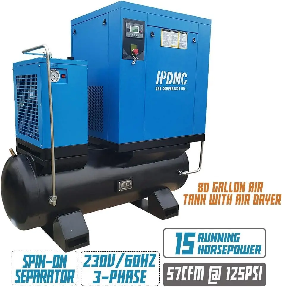 Rotary Screw Air Compressor with Tank, Heavy-Duty Compressed Air System for Small Machining and Fabrication Workshops, Automotive Use - Image 19